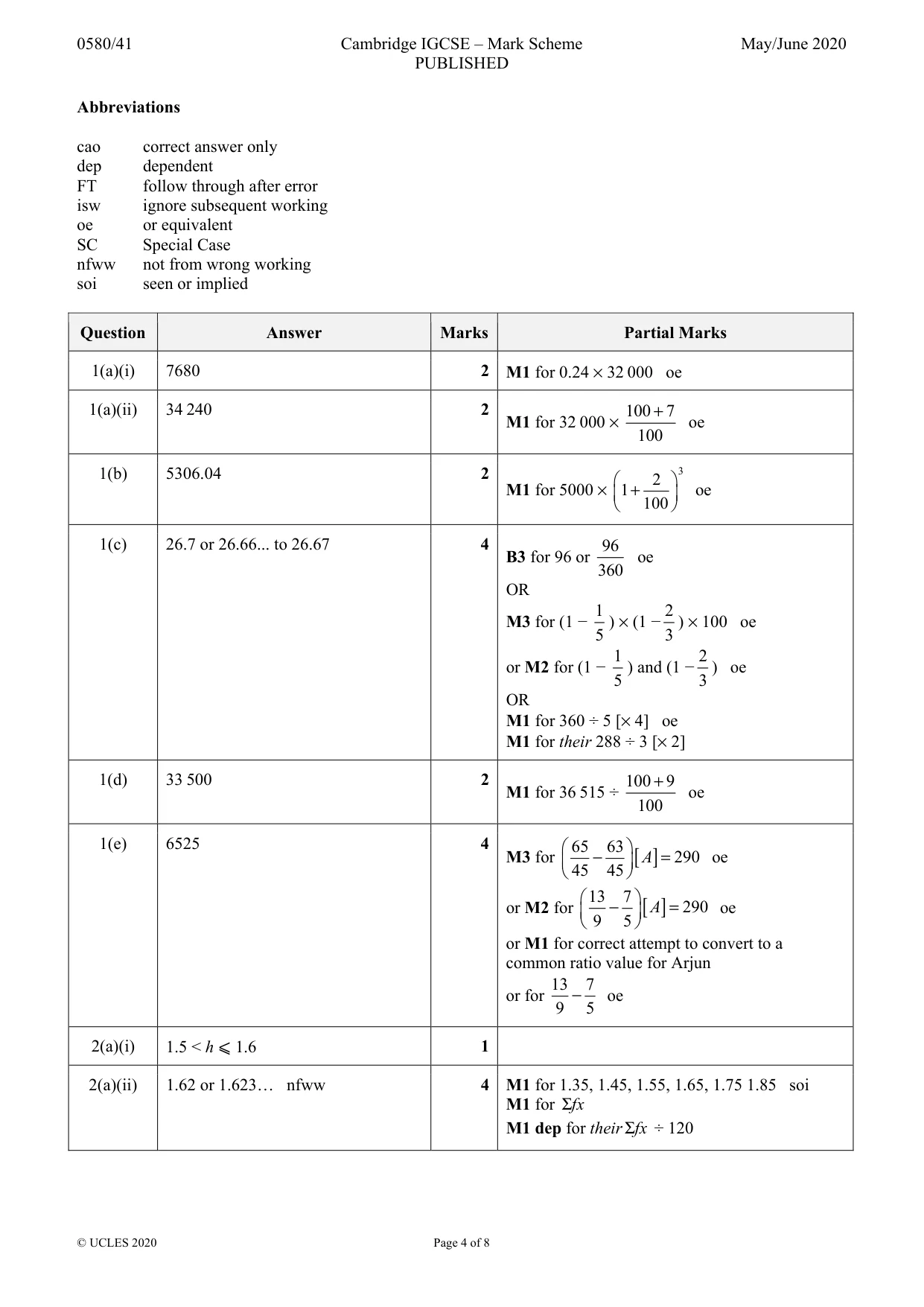 Mark scheme, page 4 of 8