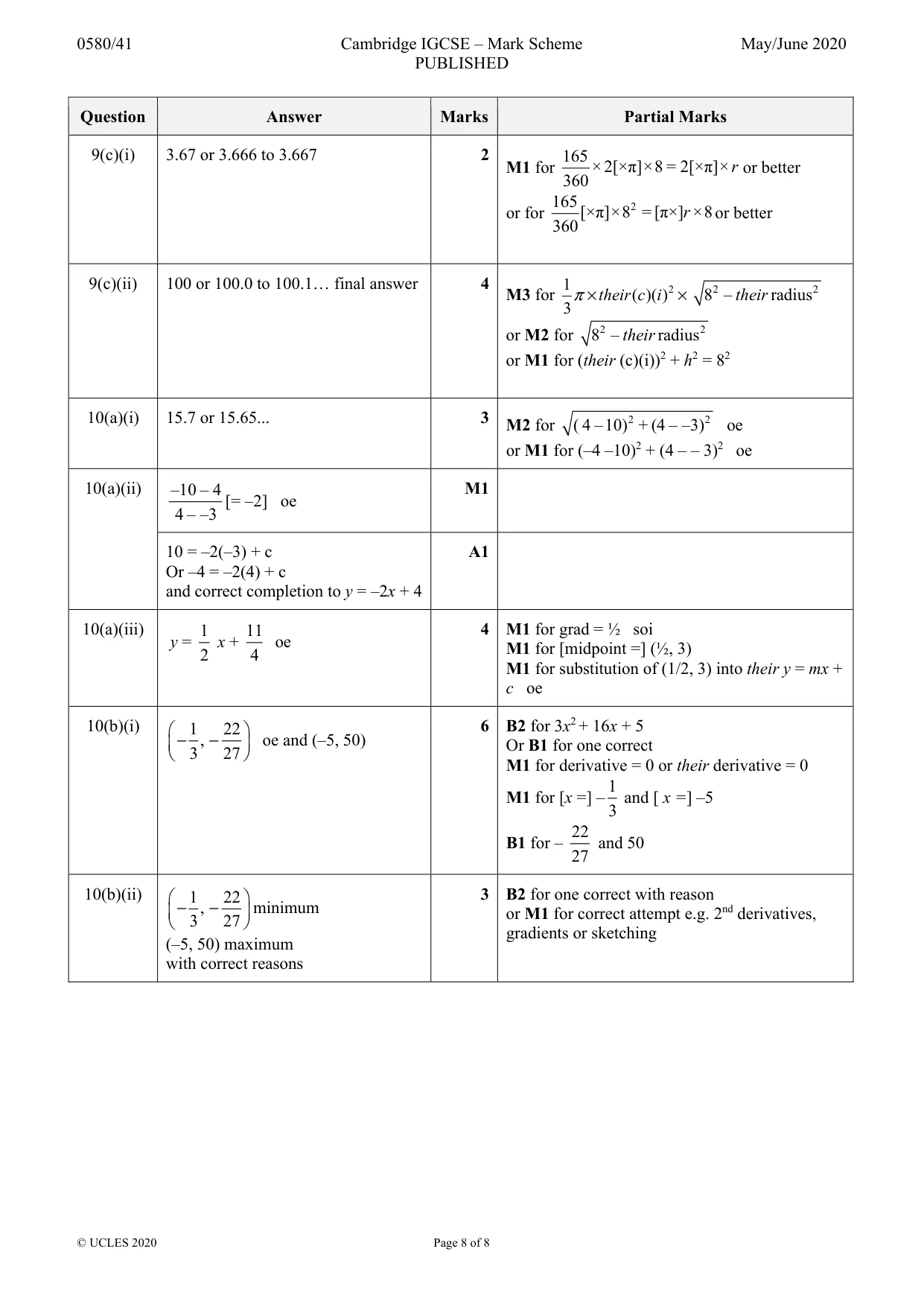 Mark scheme, page 8 of 8