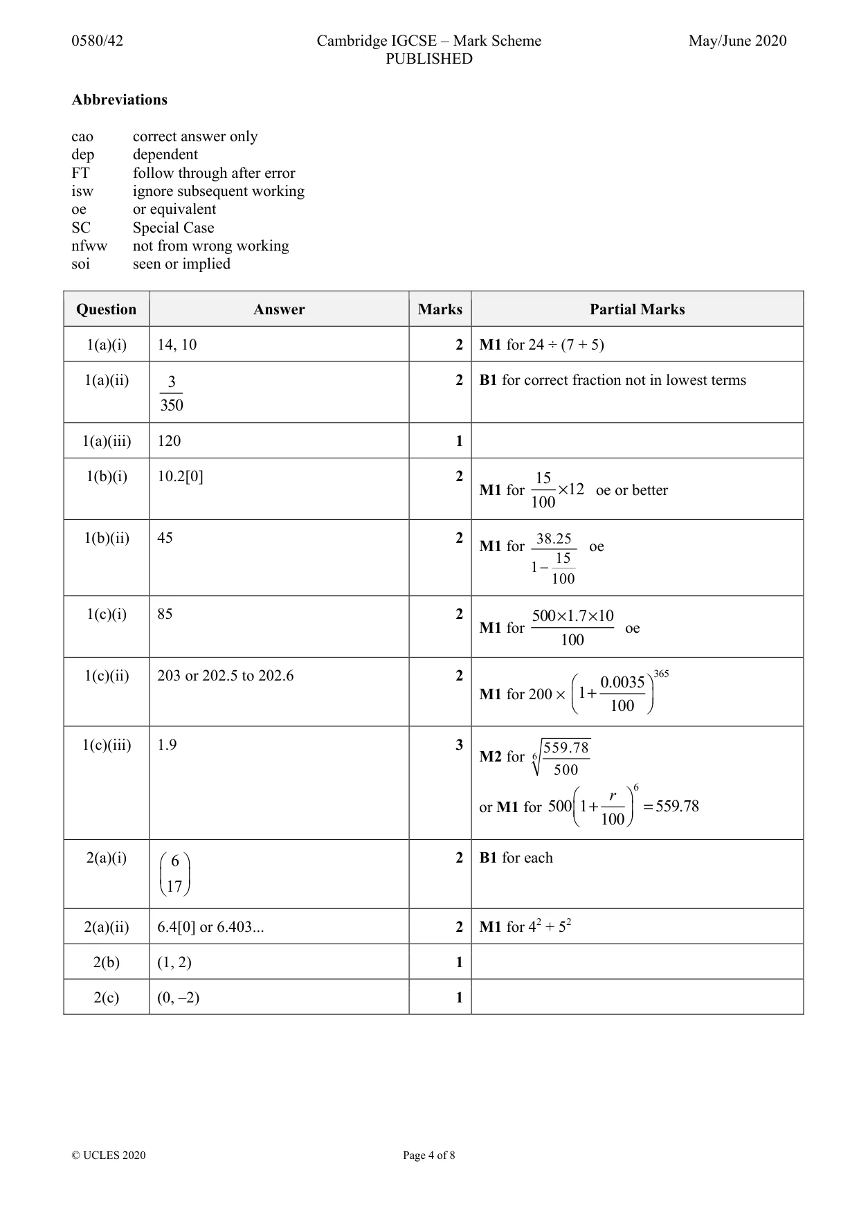 Mark scheme, page 4 of 8