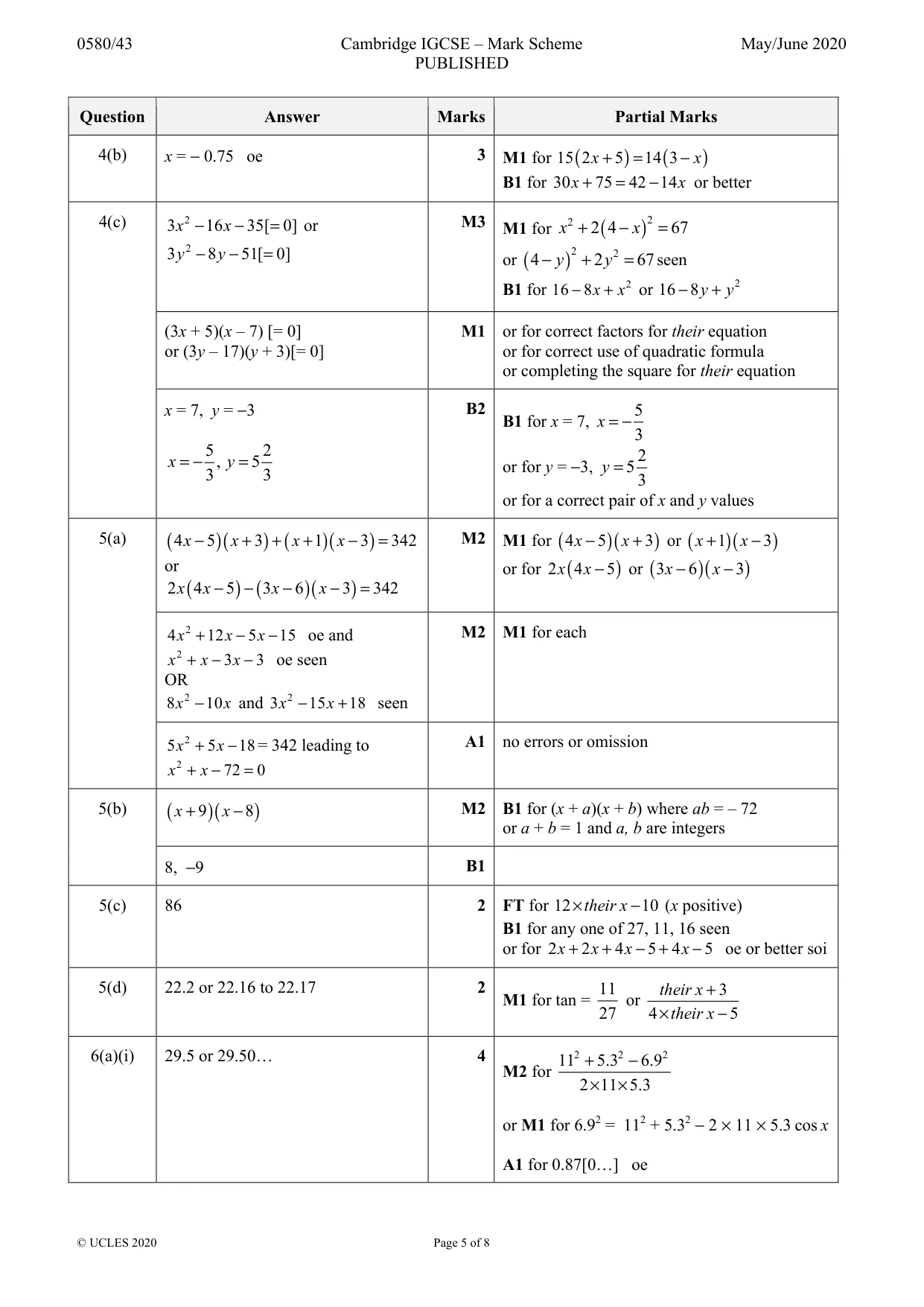 Mark scheme, page 5 of 8