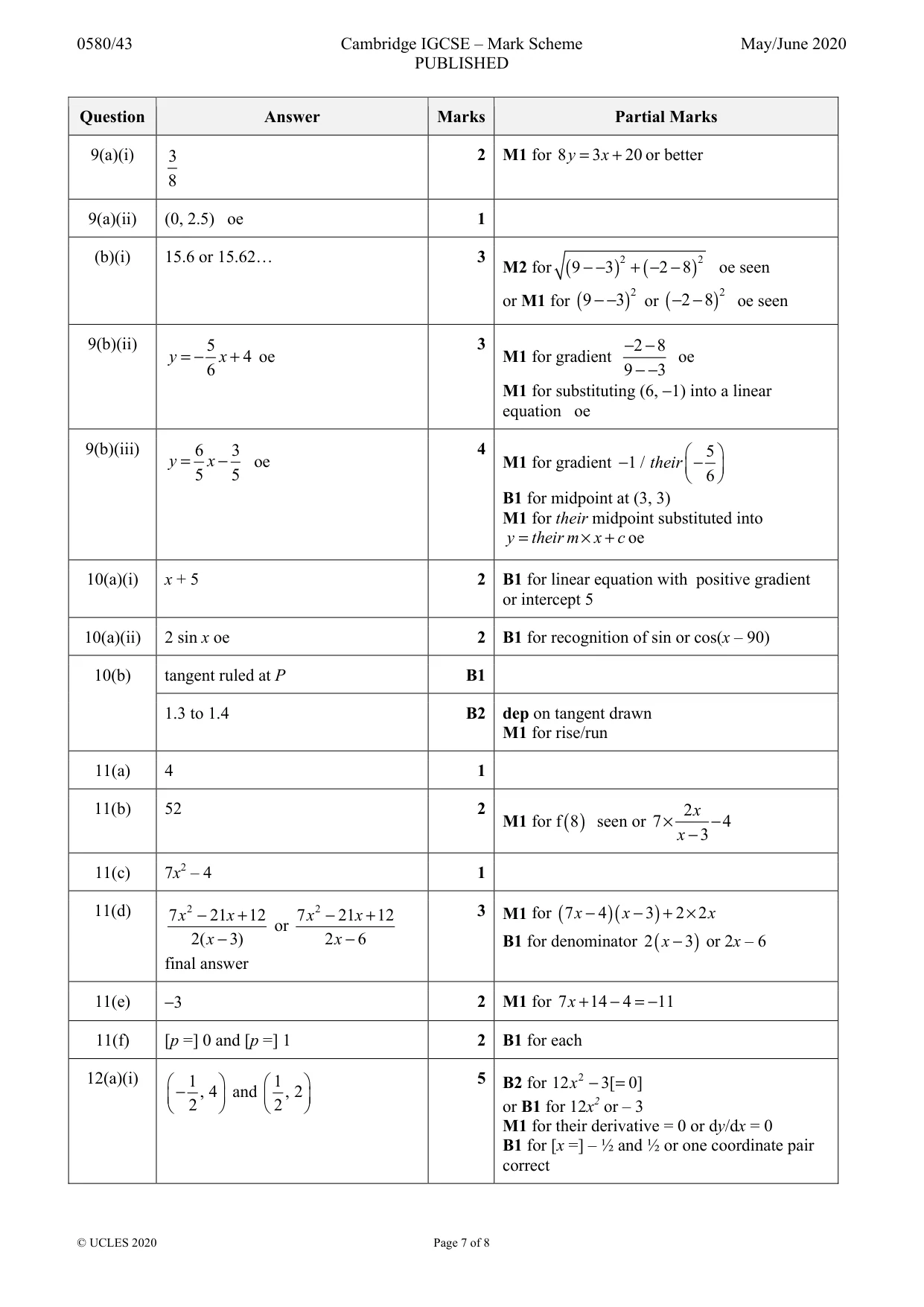 Mark scheme, page 7 of 8