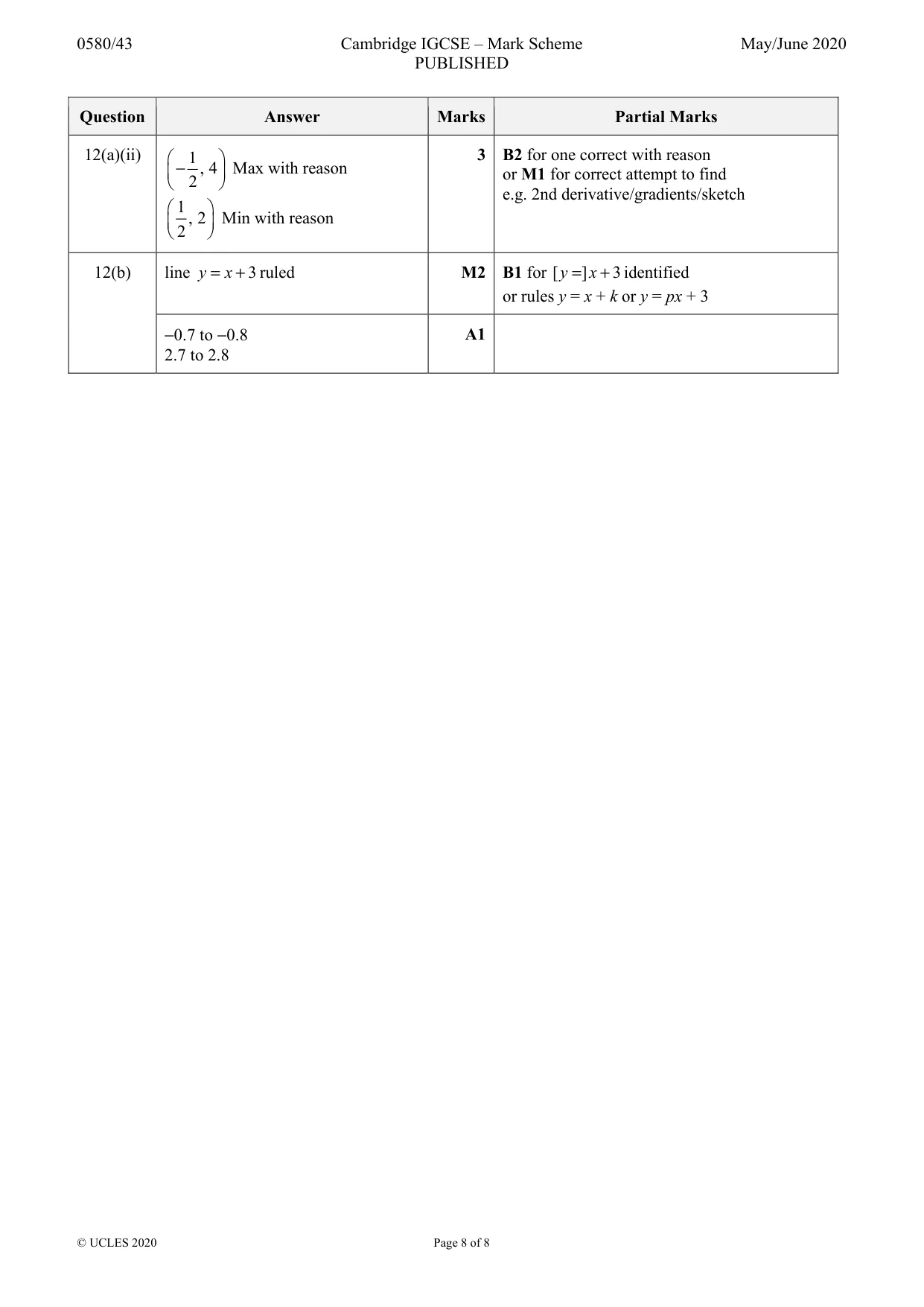 Mark scheme, page 8 of 8
