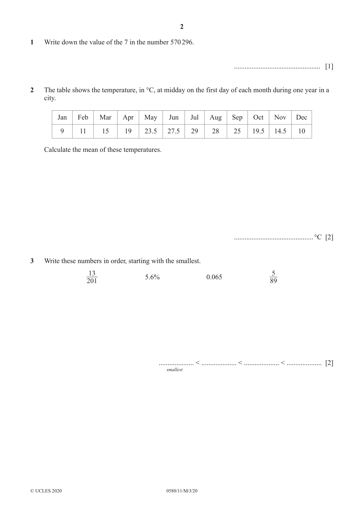 Cambridge IGCSE Mathematics 0580 2020 May/June Paper 1 · Variant 1 question paper, page 2 of 12