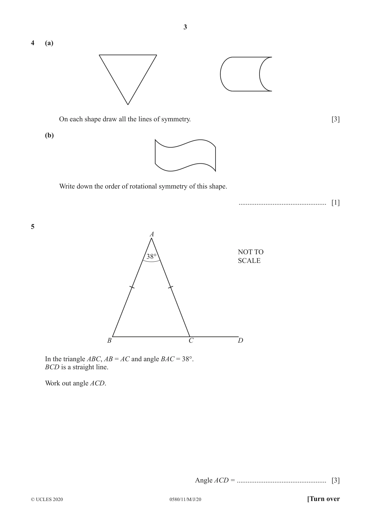 Cambridge IGCSE Mathematics 0580 2020 May/June Paper 1 · Variant 1 question paper, page 3 of 12