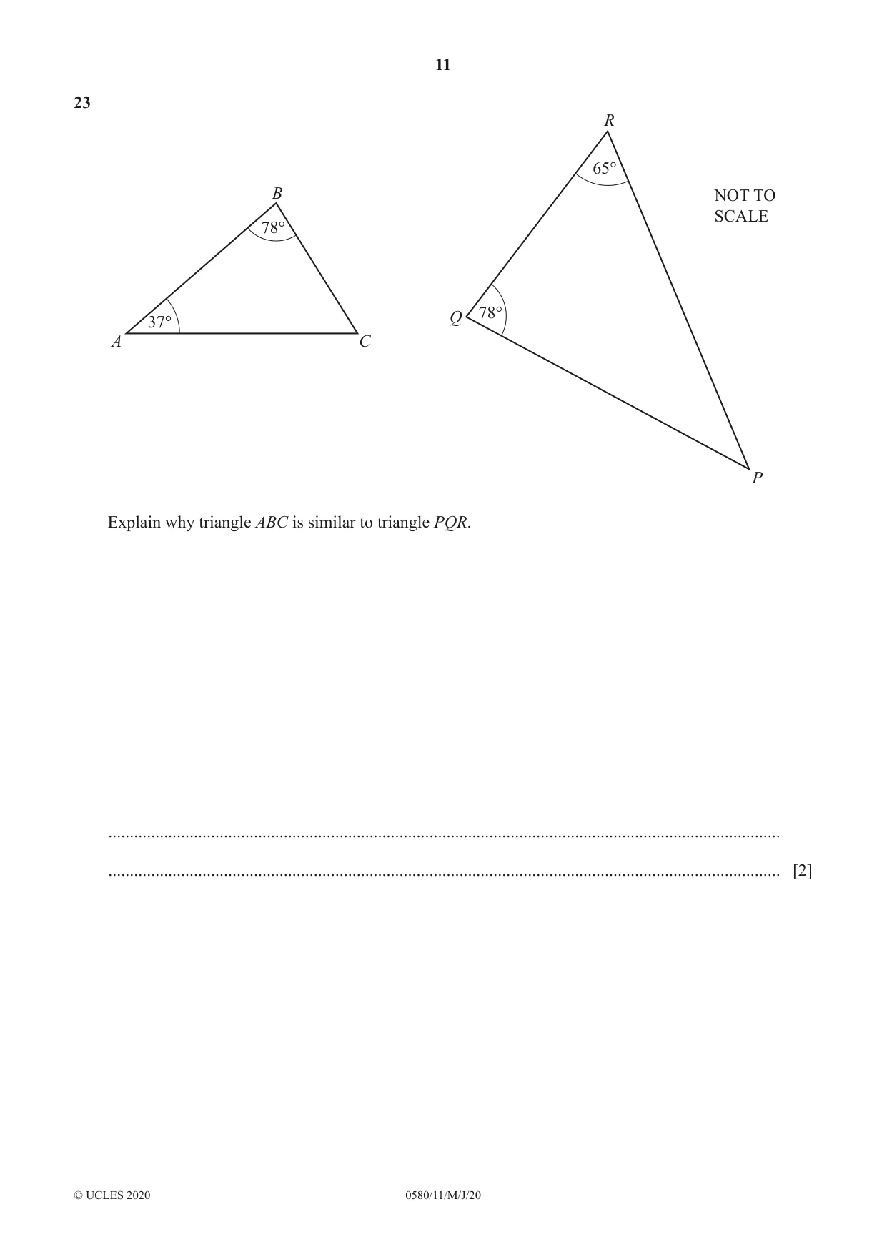 Cambridge IGCSE Mathematics 0580 2020 May/June Paper 1 · Variant 1 question paper, page 11 of 12