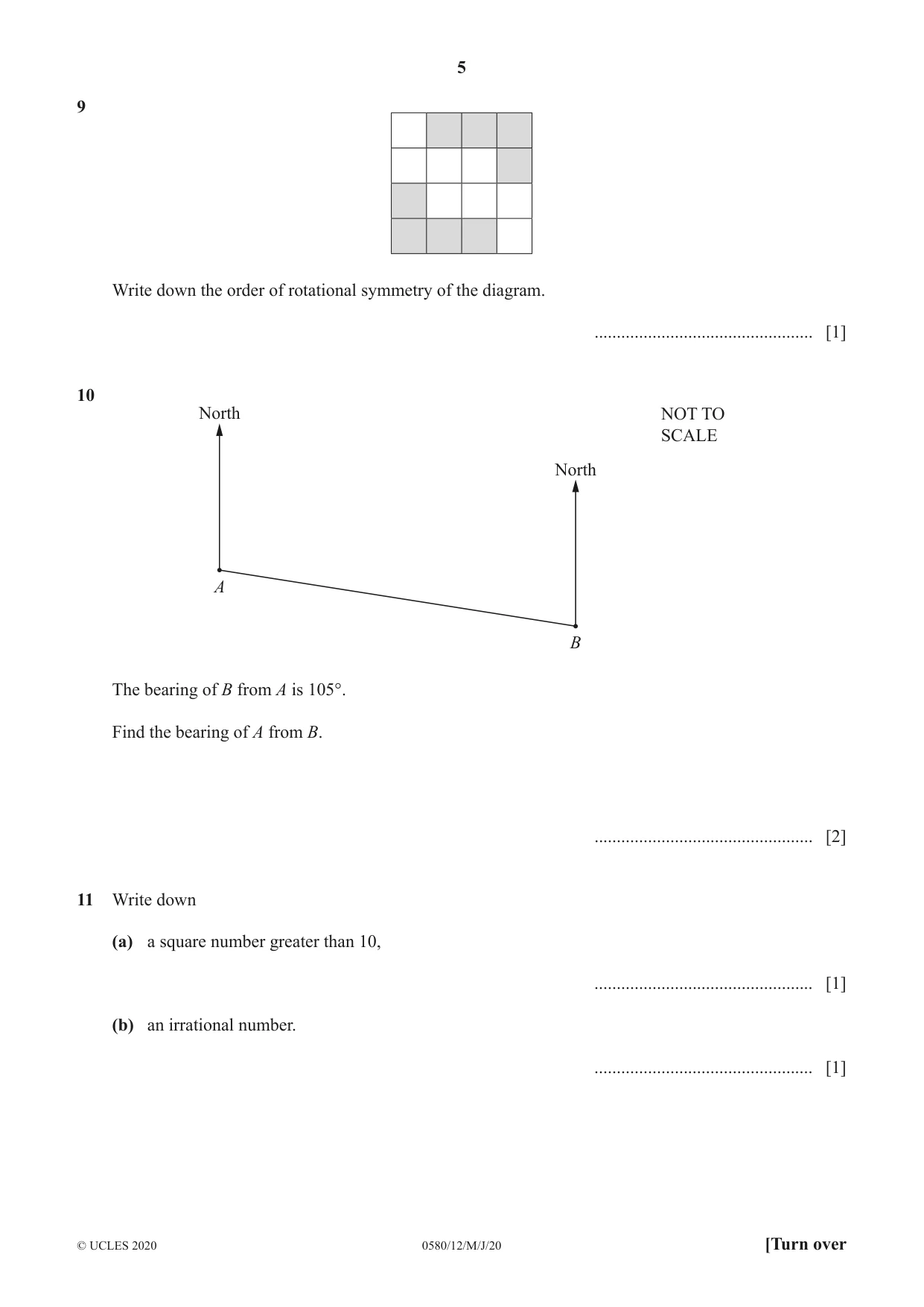 Cambridge IGCSE Mathematics 0580 2020 May/June Paper 1 · Variant 2 question paper, page 5 of 12