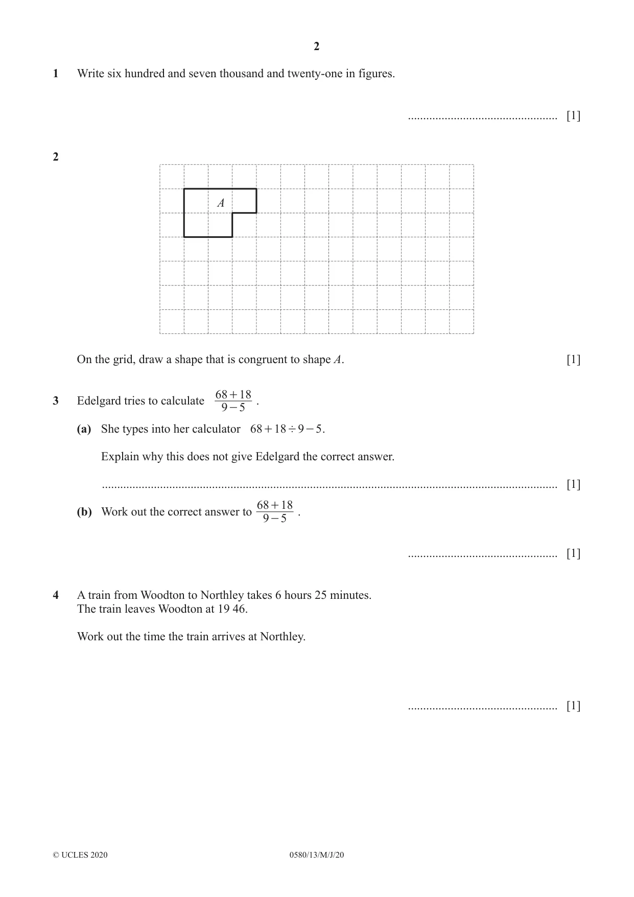 Cambridge IGCSE Mathematics 0580 2020 May/June Paper 1 · Variant 3 question paper, page 2 of 12