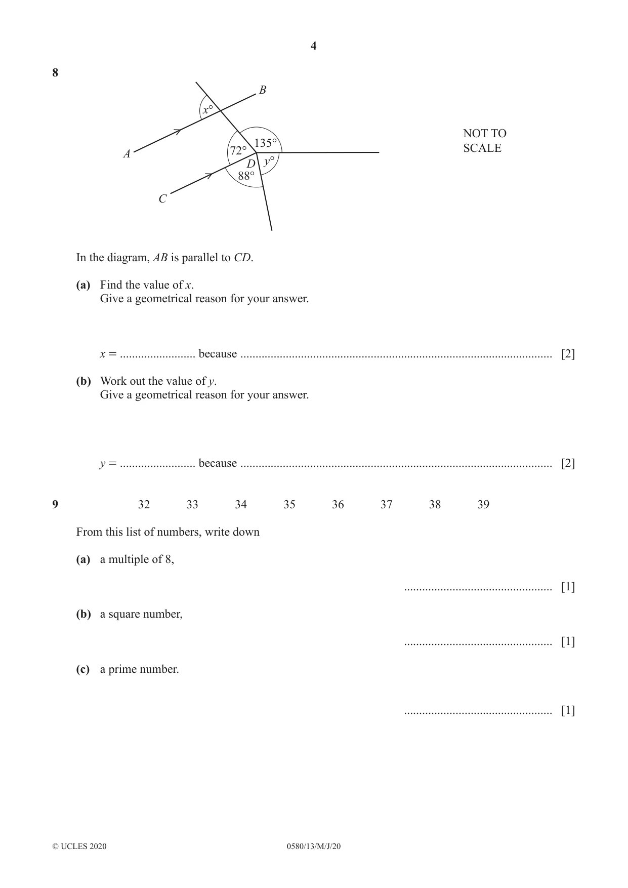 Cambridge IGCSE Mathematics 0580 2020 May/June Paper 1 · Variant 3 question paper, page 4 of 12