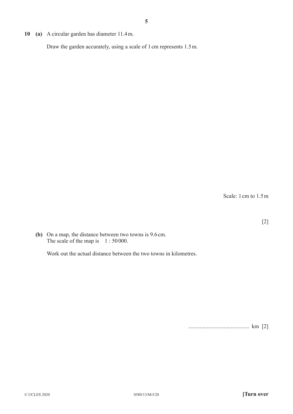 Cambridge IGCSE Mathematics 0580 2020 May/June Paper 1 · Variant 3 question paper, page 5 of 12