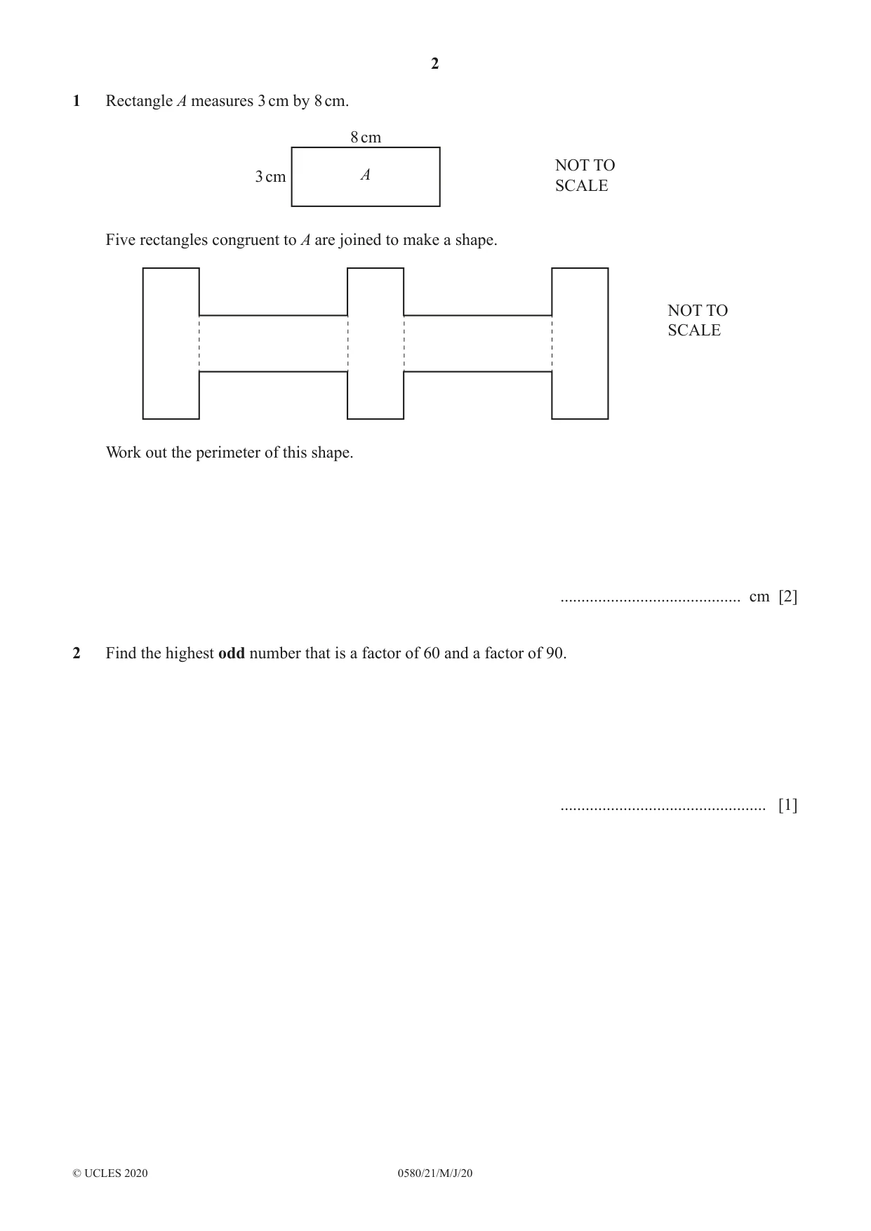 Cambridge IGCSE Mathematics 0580 2020 May/June Paper 2 · Variant 1 question paper, page 2 of 16