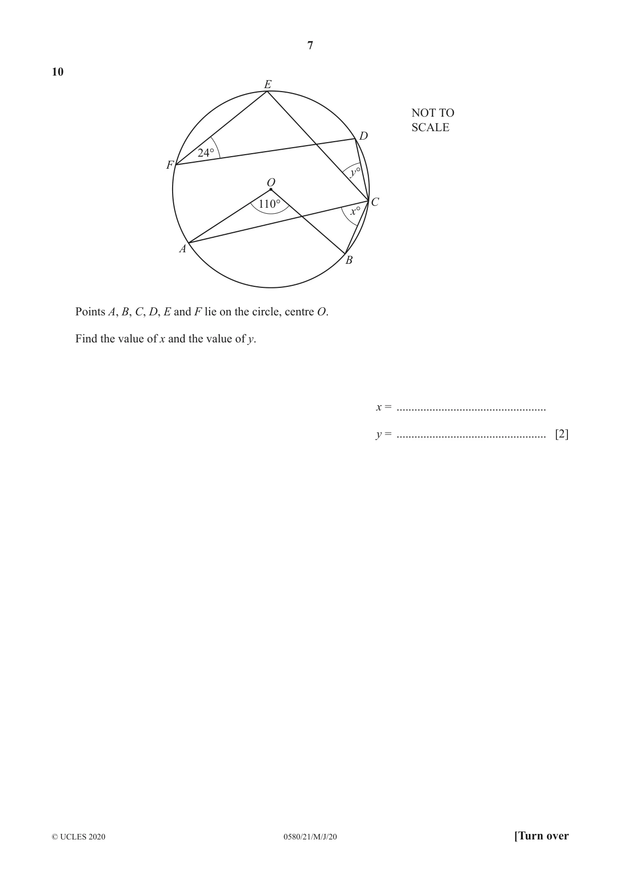 Cambridge IGCSE Mathematics 0580 2020 May/June Paper 2 · Variant 1 question paper, page 7 of 16