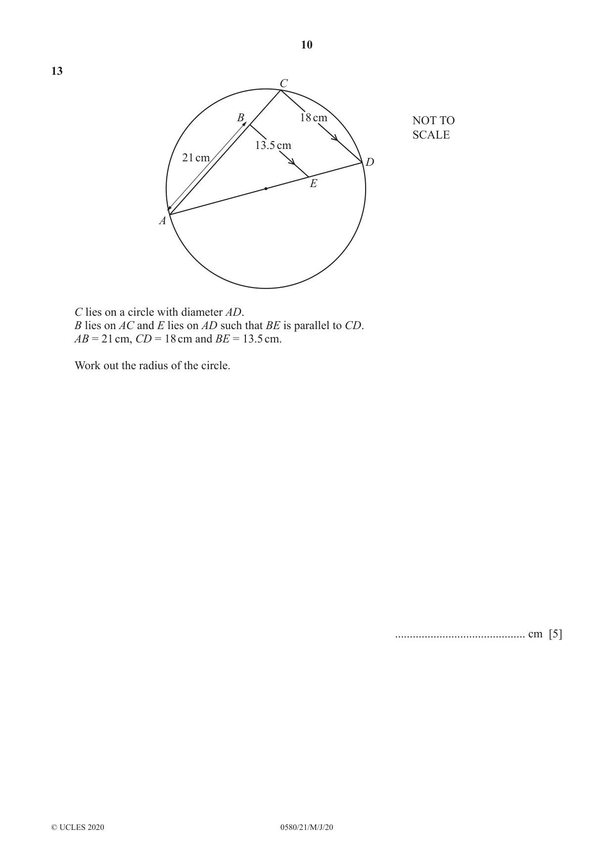Cambridge IGCSE Mathematics 0580 2020 May/June Paper 2 · Variant 1 question paper, page 10 of 16