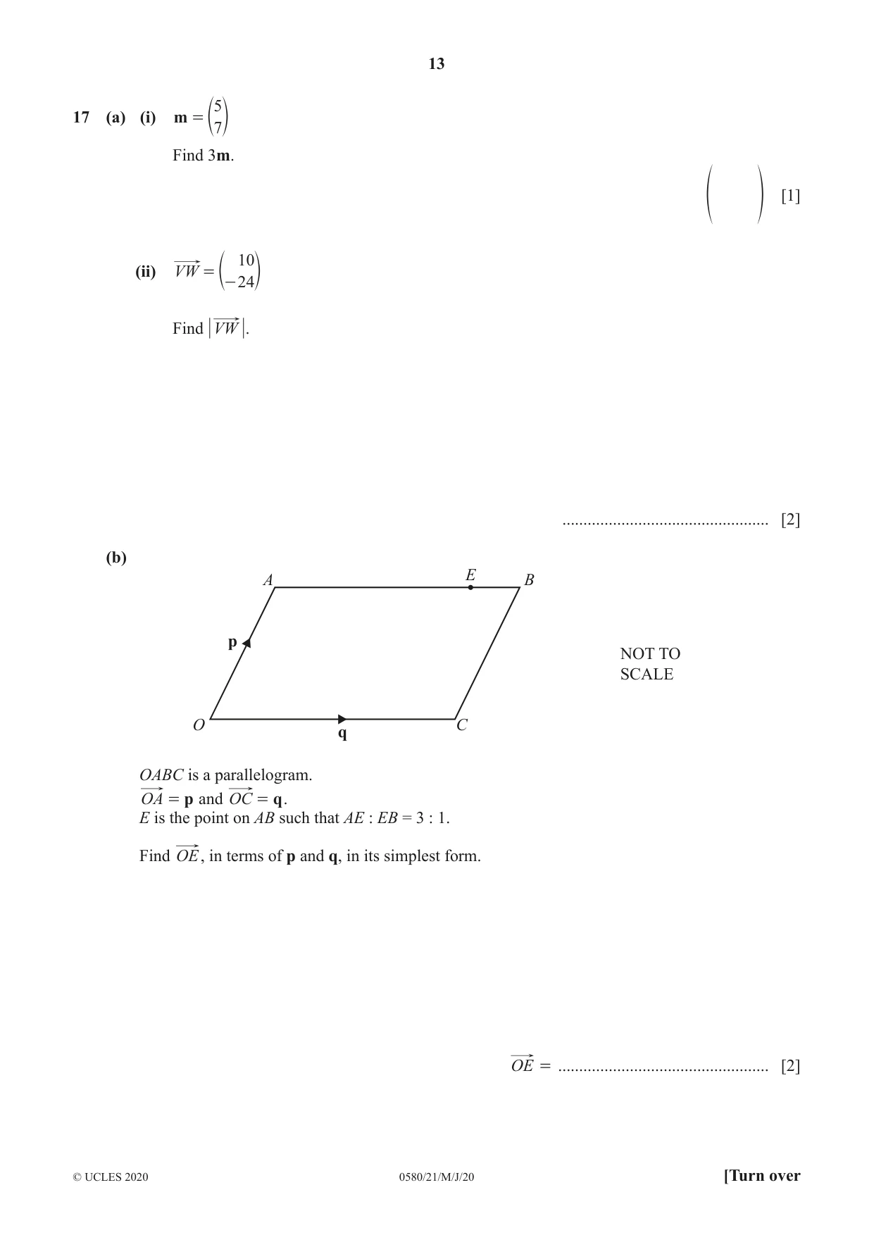 Cambridge IGCSE Mathematics 0580 2020 May/June Paper 2 · Variant 1 question paper, page 13 of 16