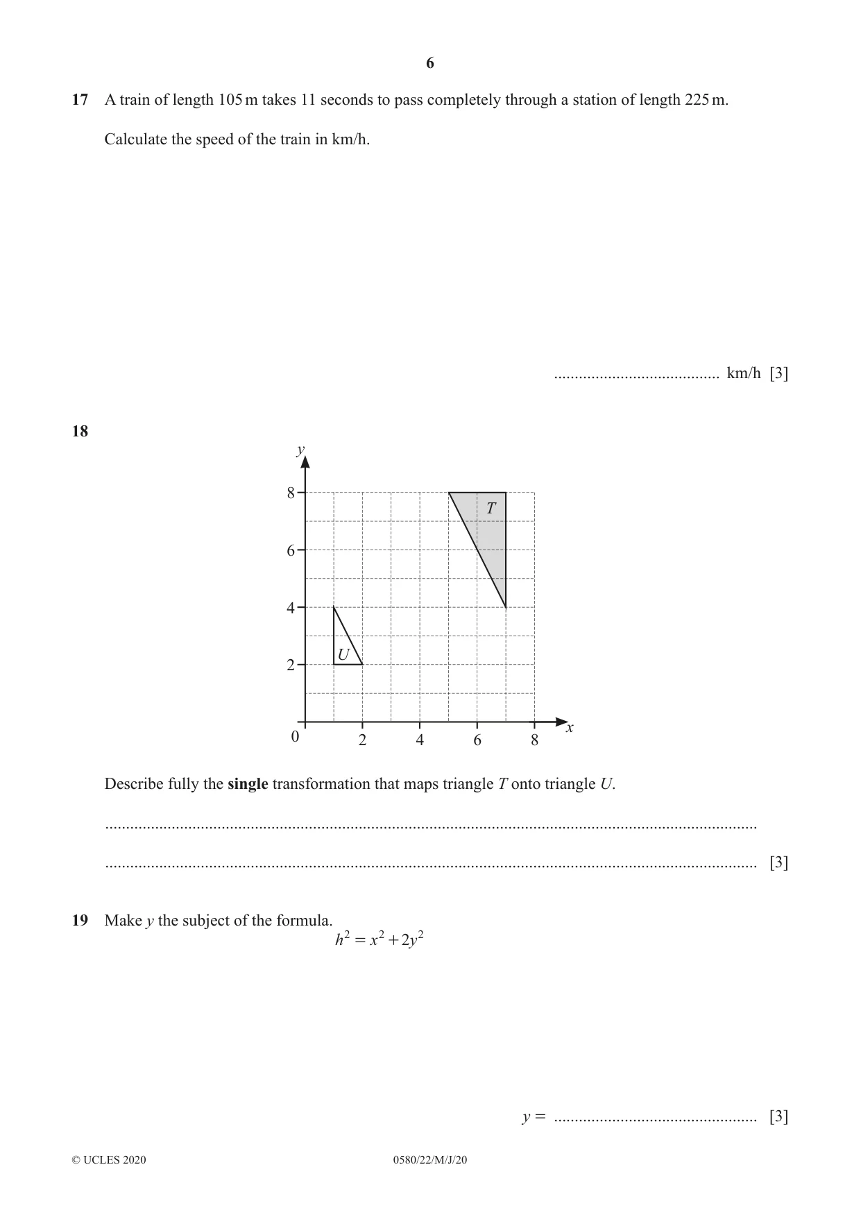 Cambridge IGCSE Mathematics 0580 2020 May/June Paper 2 · Variant 2 question paper, page 6 of 12