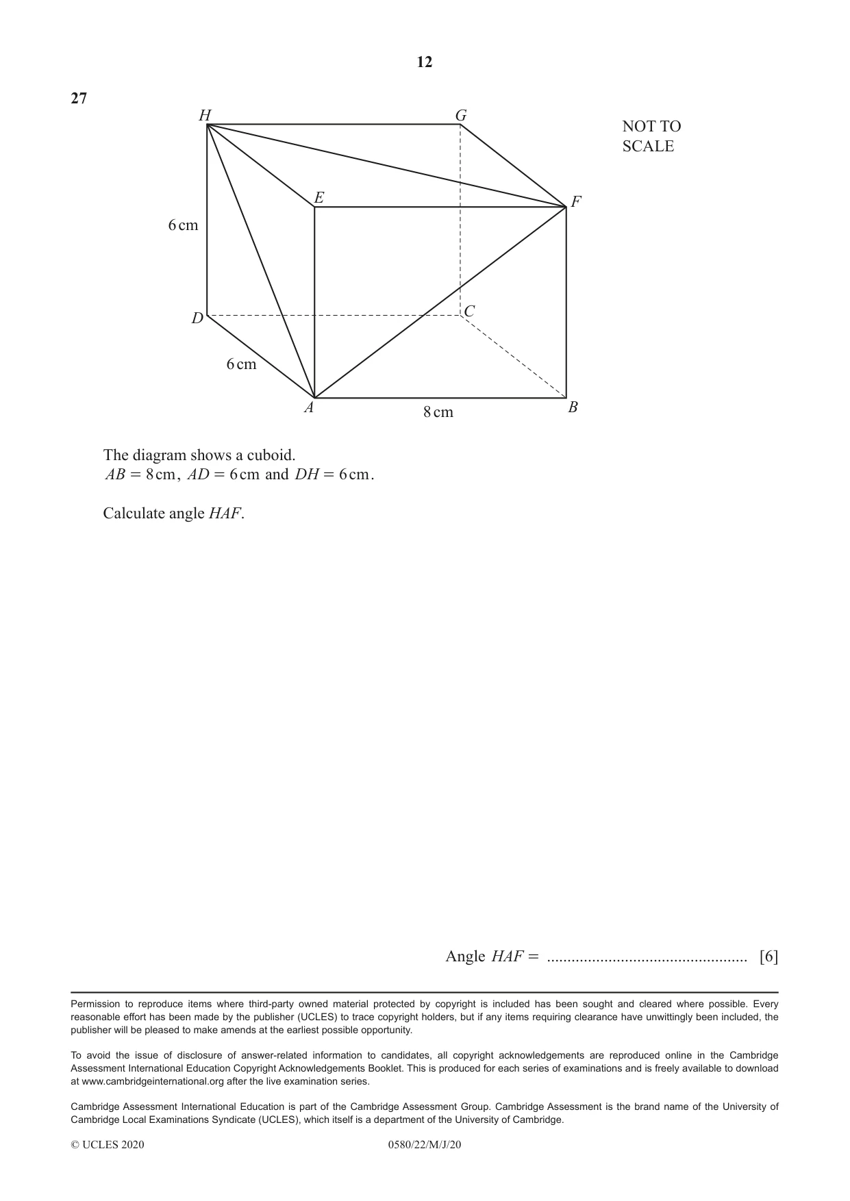 Cambridge IGCSE Mathematics 0580 2020 May/June Paper 2 · Variant 2 question paper, page 12 of 12