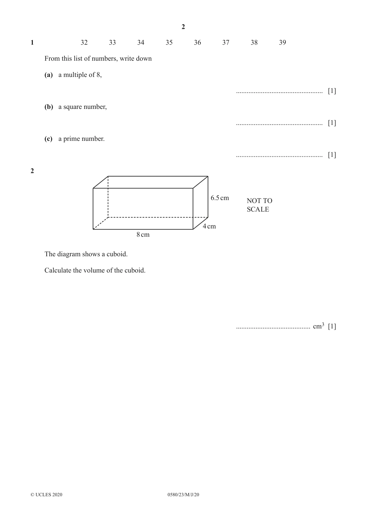 Cambridge IGCSE Mathematics 0580 2020 May/June Paper 2 · Variant 3 question paper, page 2 of 12