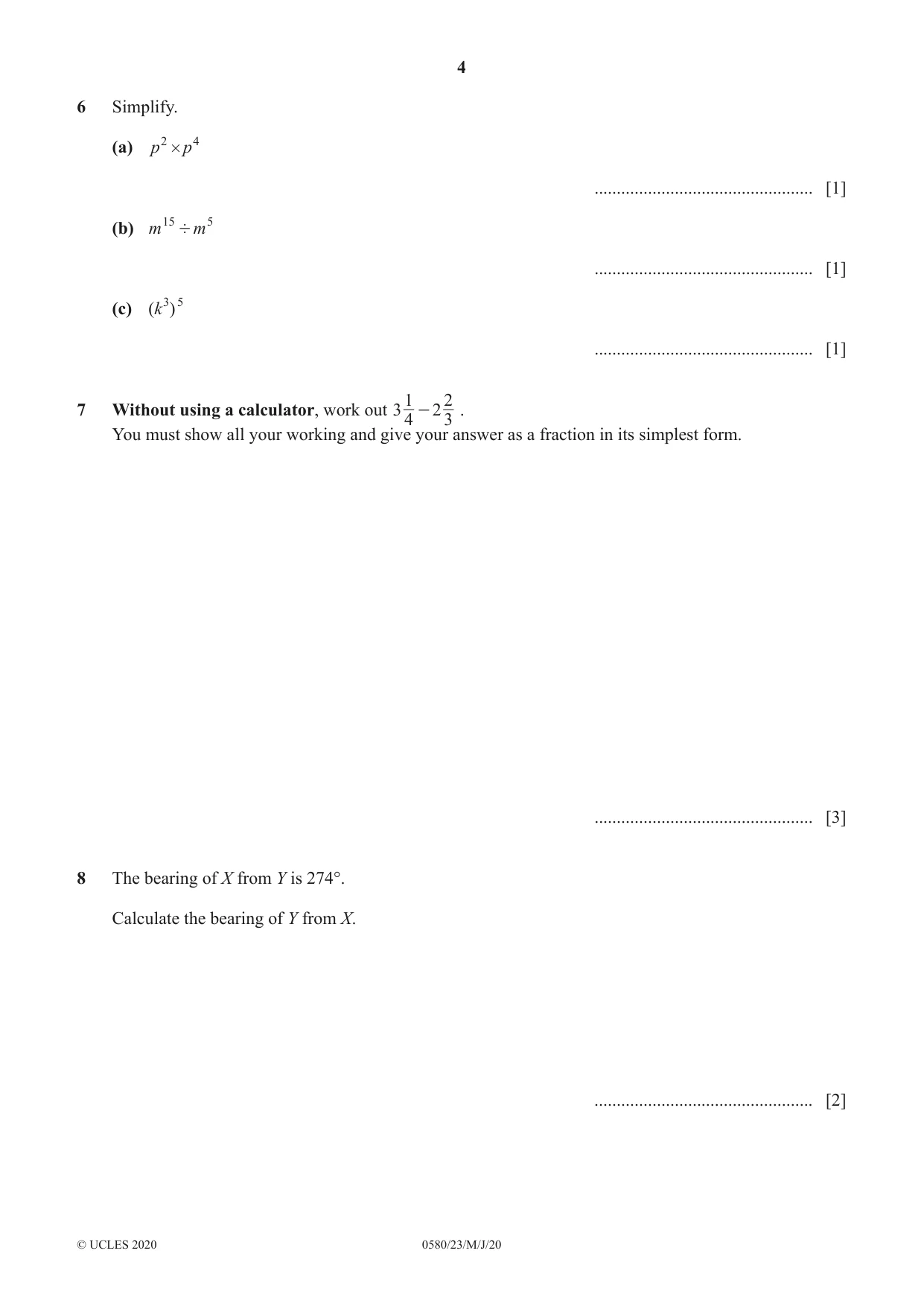 Cambridge IGCSE Mathematics 0580 2020 May/June Paper 2 · Variant 3 question paper, page 4 of 12