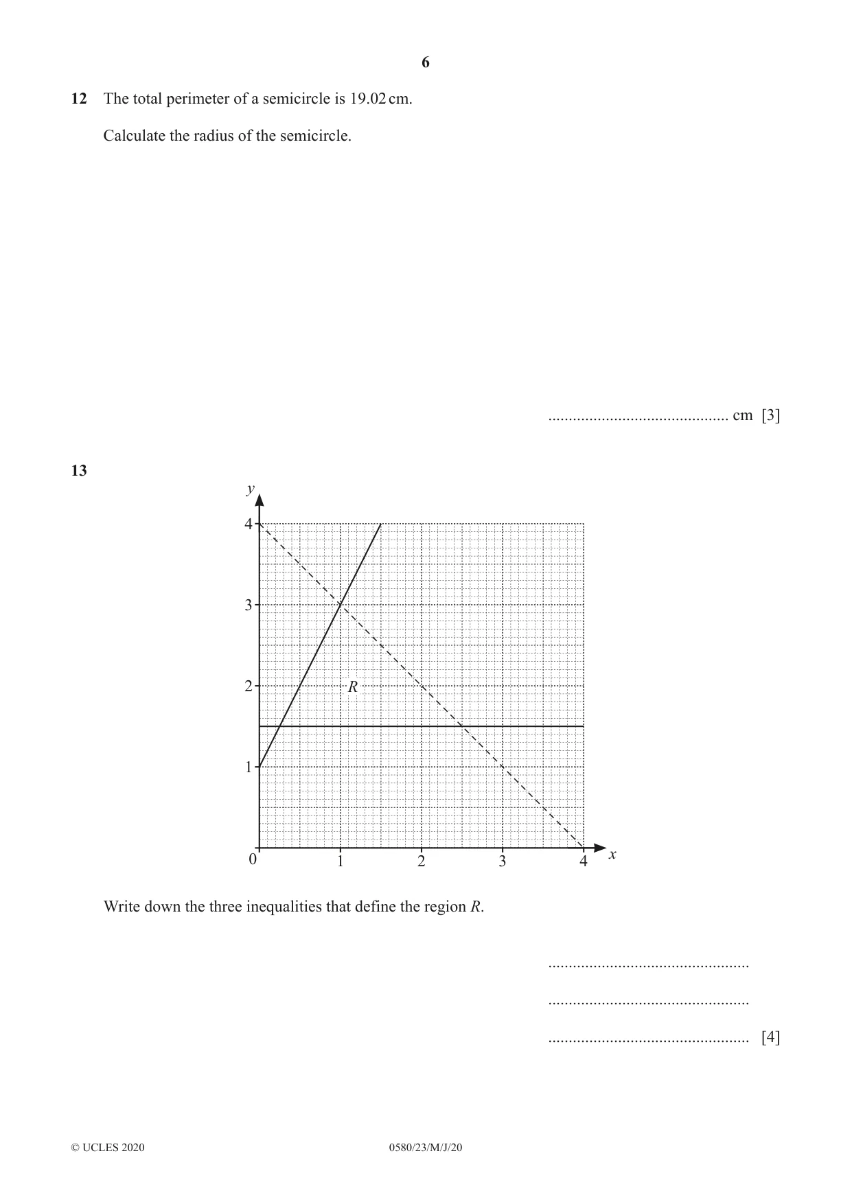 Cambridge IGCSE Mathematics 0580 2020 May/June Paper 2 · Variant 3 question paper, page 6 of 12