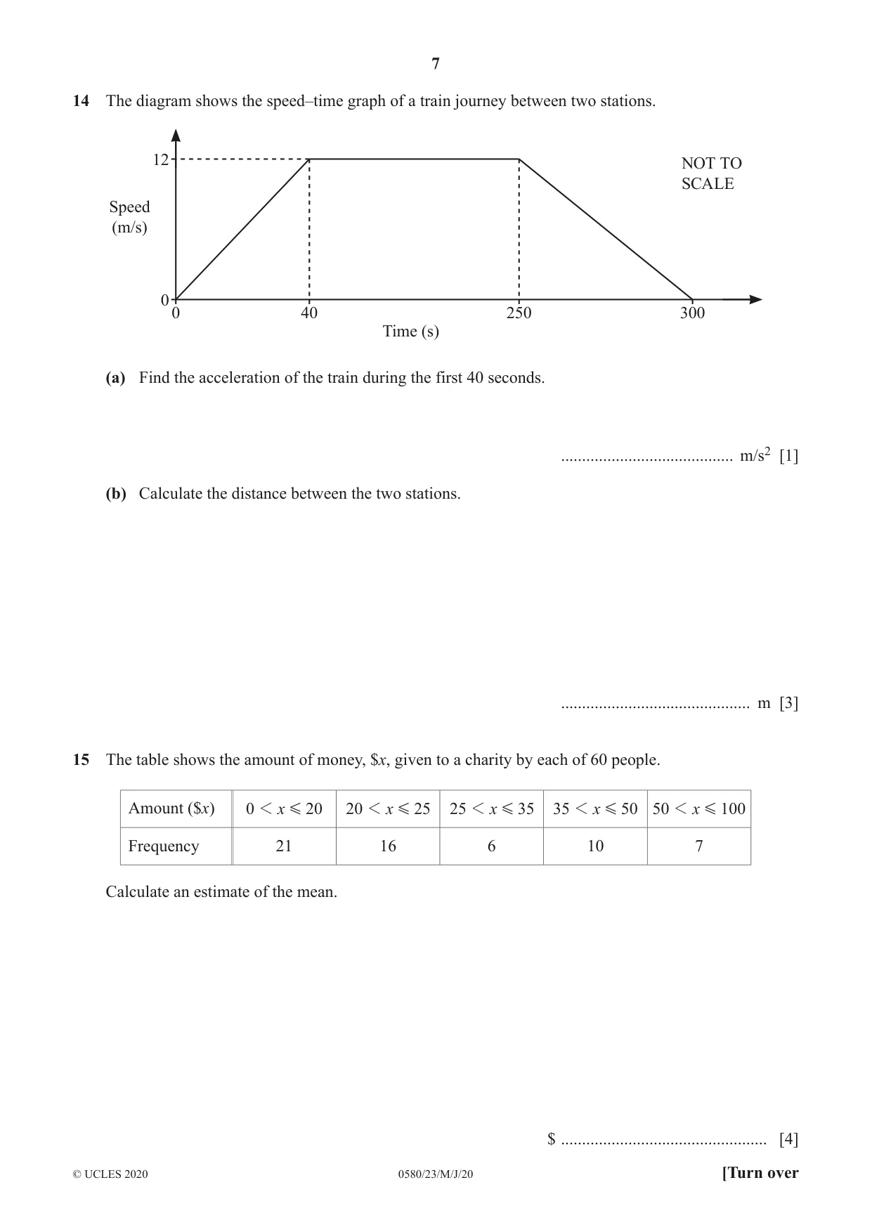 Cambridge IGCSE Mathematics 0580 2020 May/June Paper 2 · Variant 3 question paper, page 7 of 12
