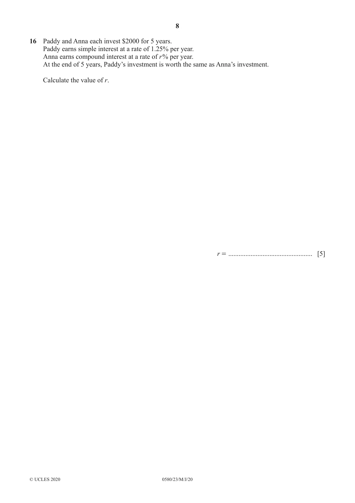 Cambridge IGCSE Mathematics 0580 2020 May/June Paper 2 · Variant 3 question paper, page 8 of 12