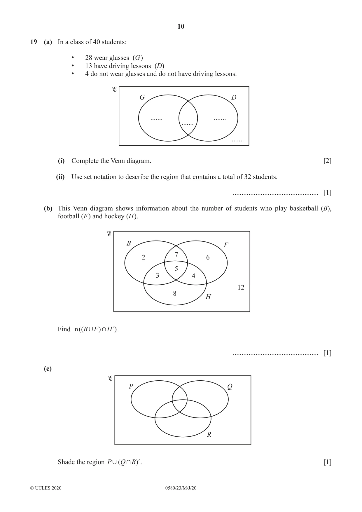 Cambridge IGCSE Mathematics 0580 2020 May/June Paper 2 · Variant 3 question paper, page 10 of 12