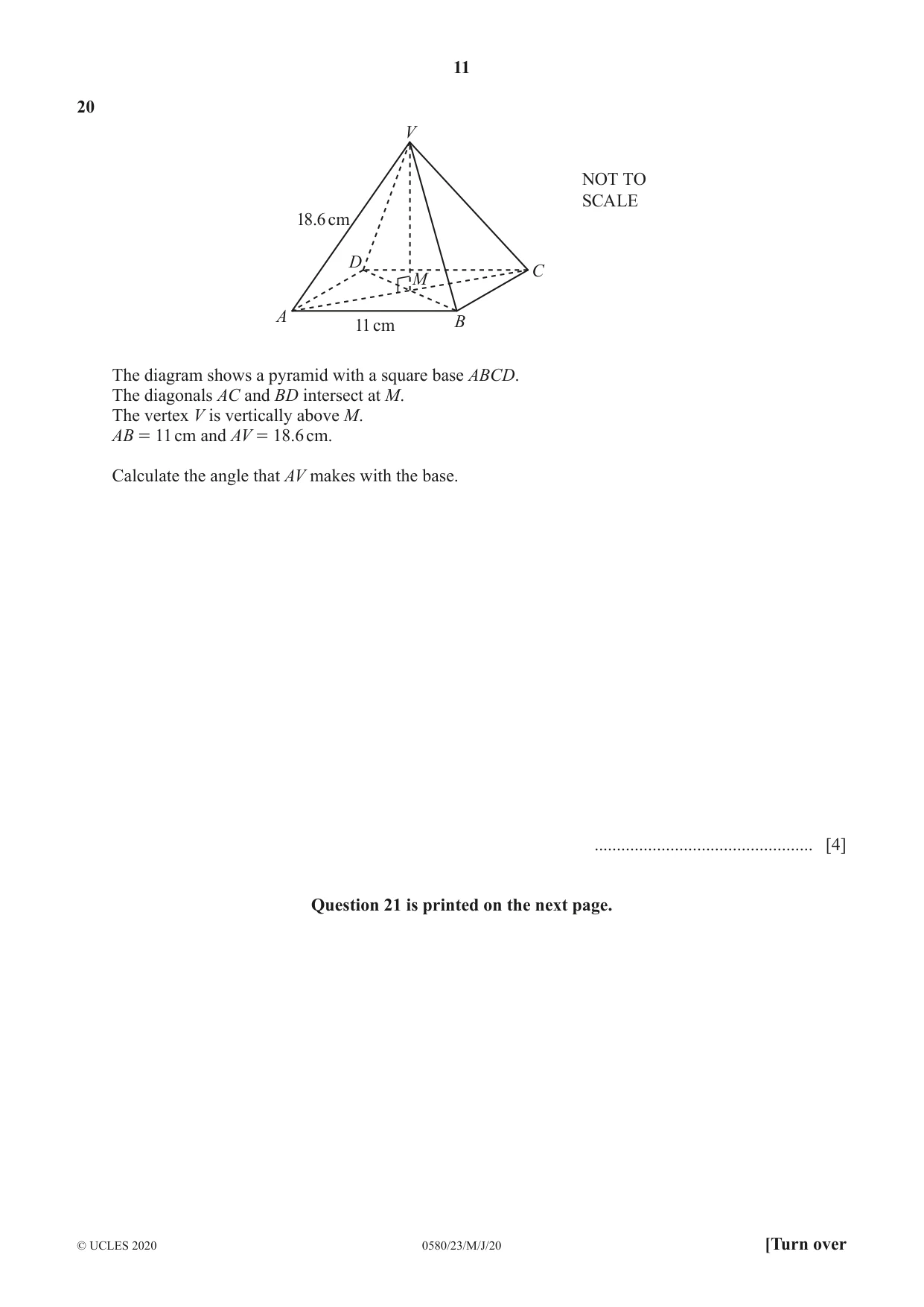 Cambridge IGCSE Mathematics 0580 2020 May/June Paper 2 · Variant 3 question paper, page 11 of 12
