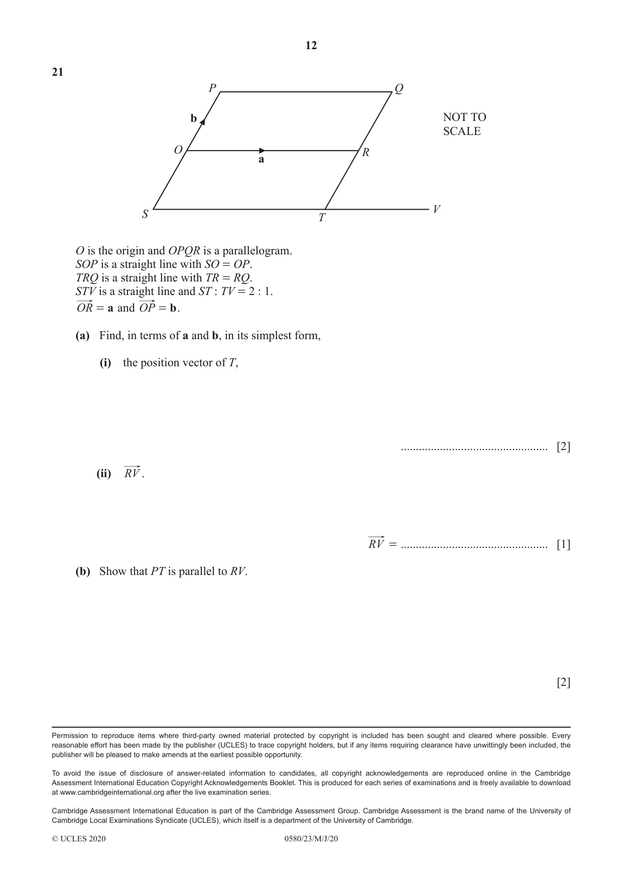 Cambridge IGCSE Mathematics 0580 2020 May/June Paper 2 · Variant 3 question paper, page 12 of 12