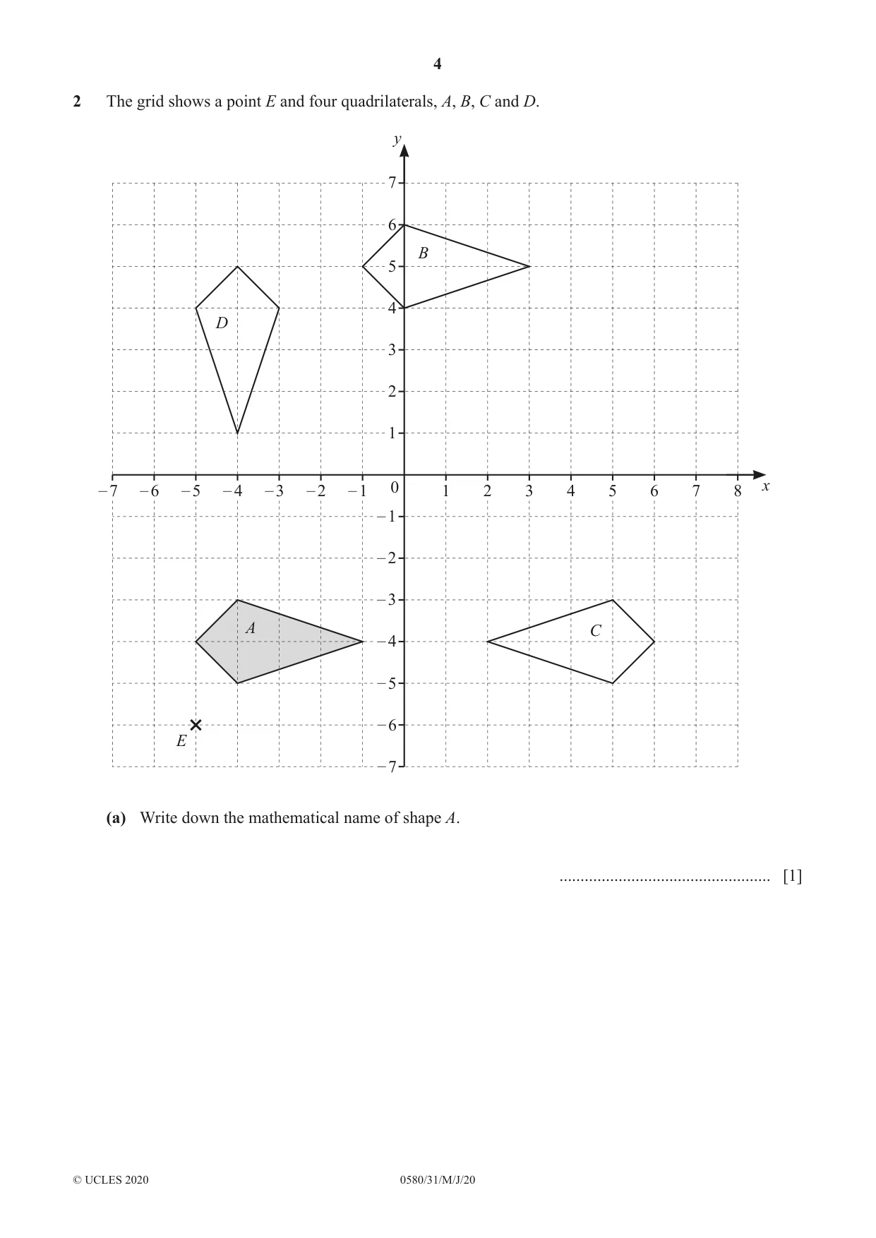 Cambridge IGCSE Mathematics 0580 2020 May/June Paper 3 · Variant 1 question paper, page 4 of 20
