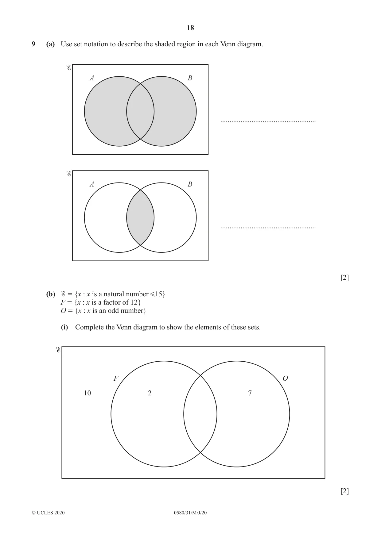Cambridge IGCSE Mathematics 0580 2020 May/June Paper 3 · Variant 1 question paper, page 18 of 20