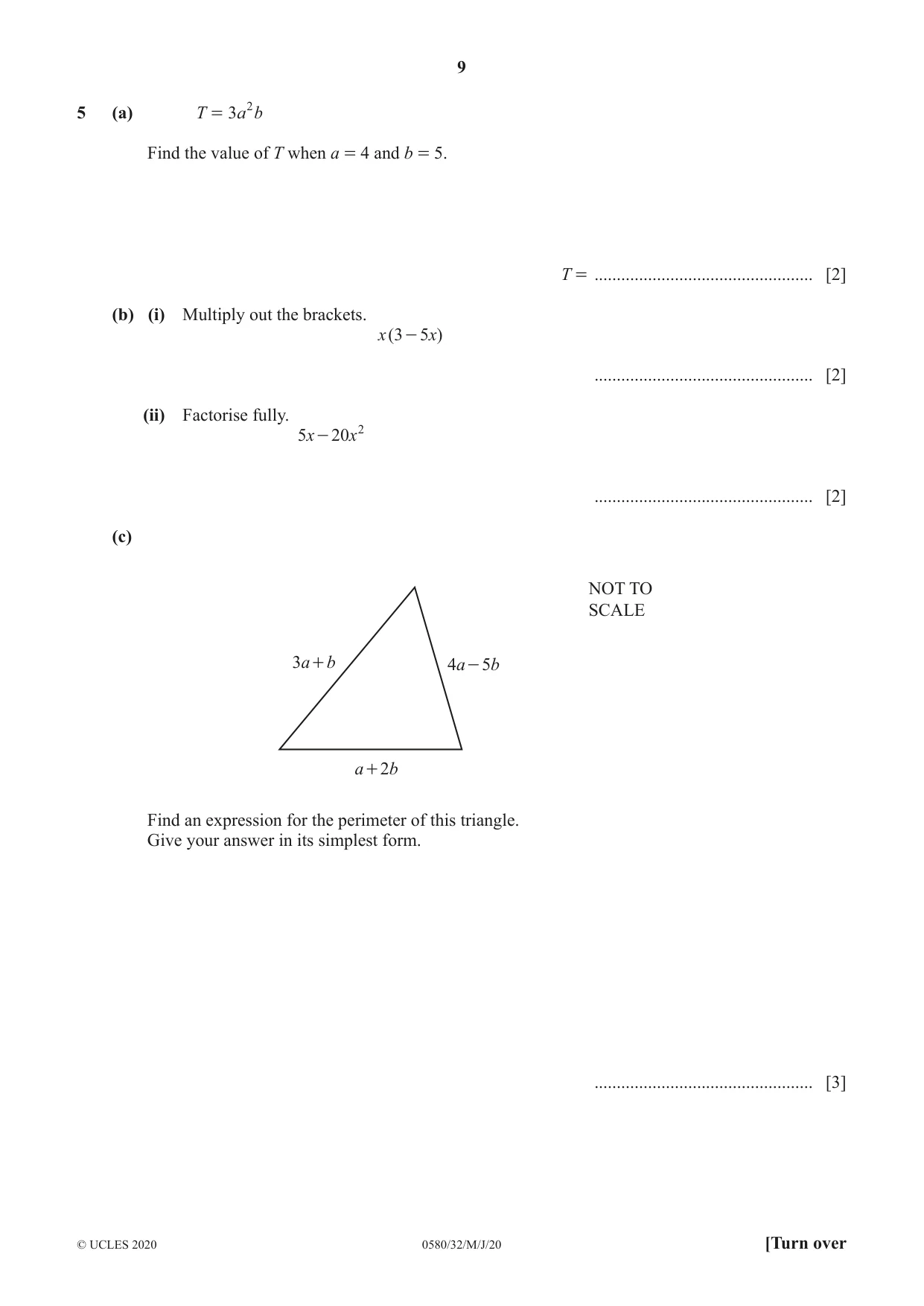 Cambridge IGCSE Mathematics 0580 2020 May/June Paper 3 · Variant 2 question paper, page 9 of 16