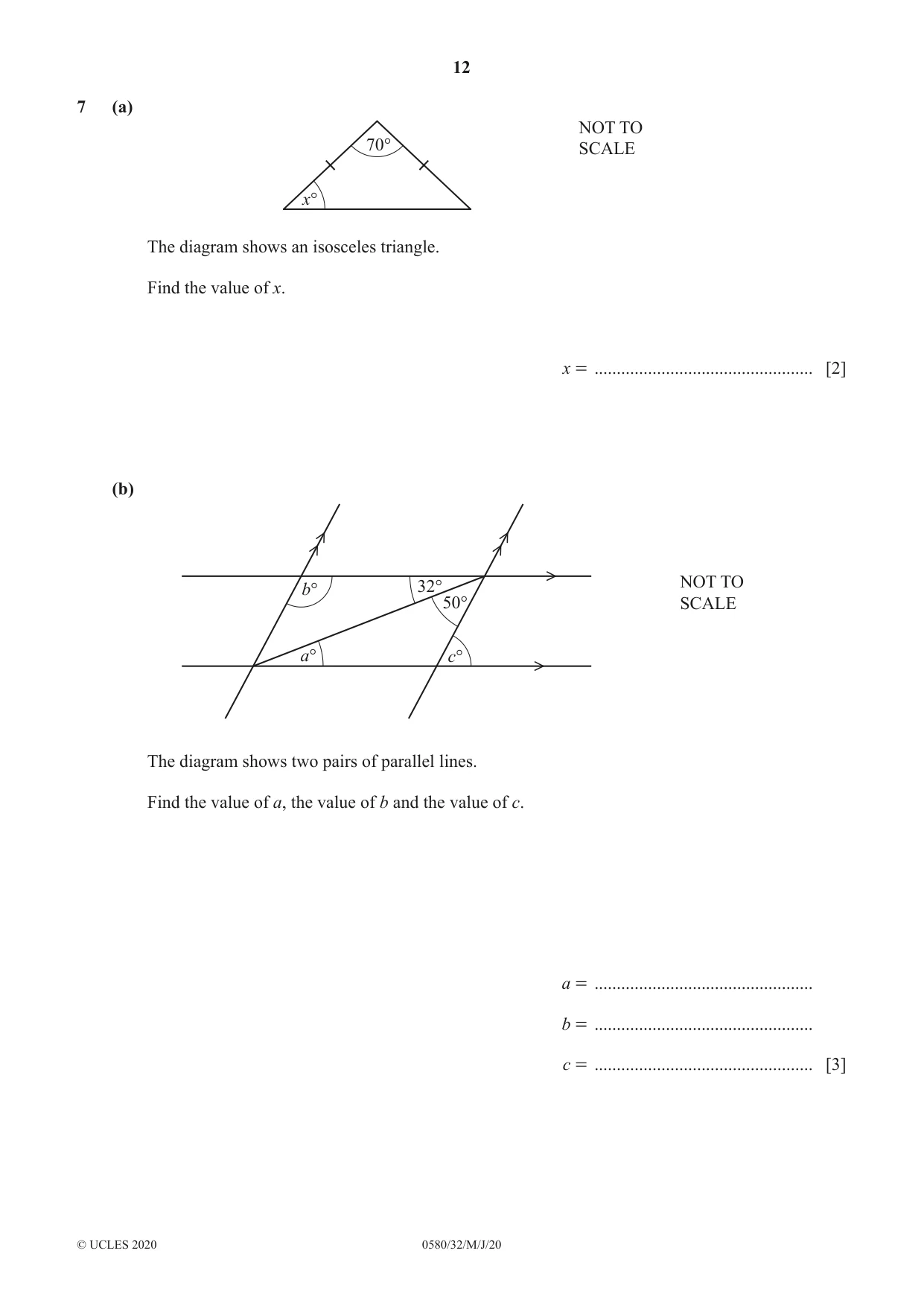 Cambridge IGCSE Mathematics 0580 2020 May/June Paper 3 · Variant 2 question paper, page 12 of 16