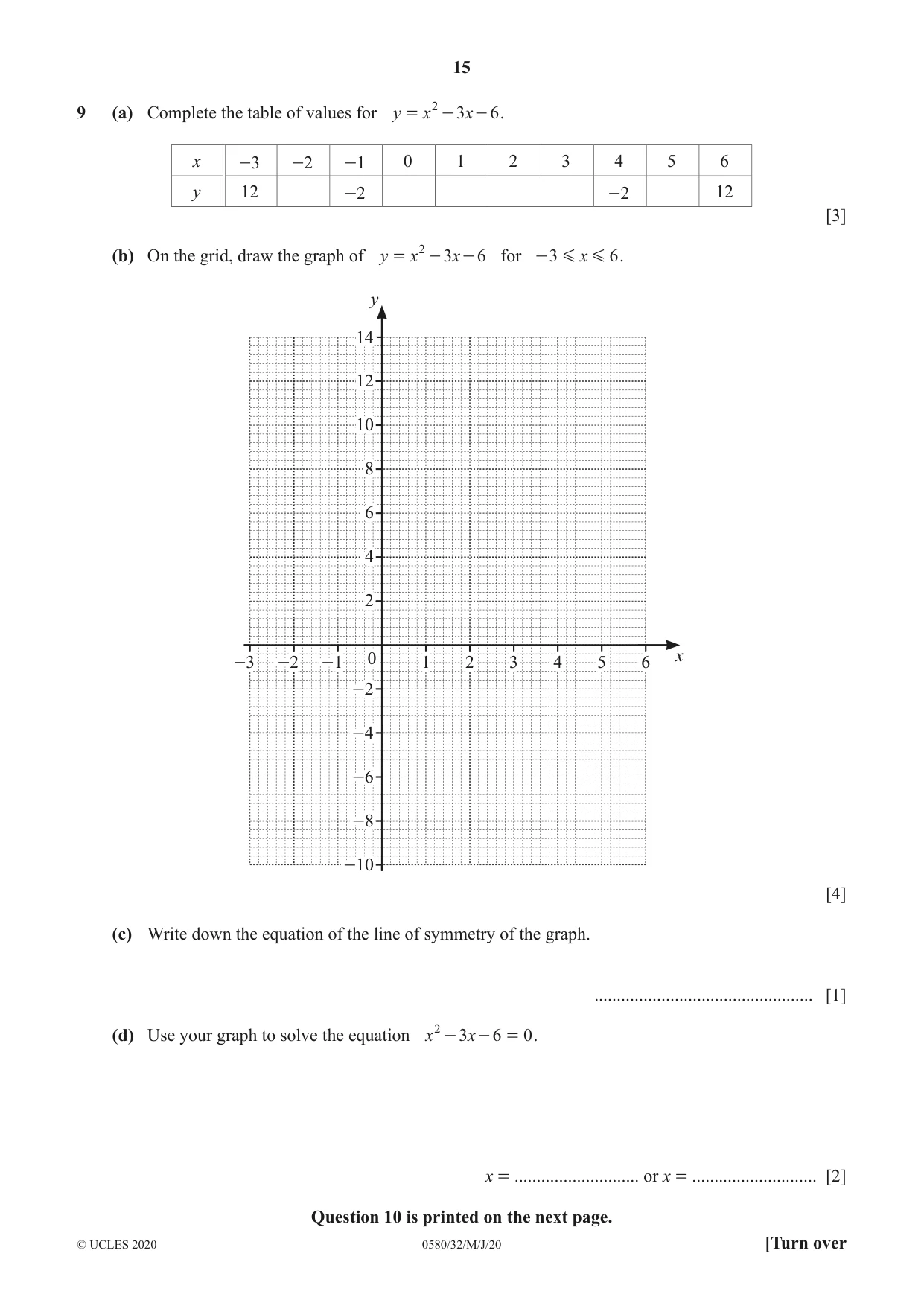 Cambridge IGCSE Mathematics 0580 2020 May/June Paper 3 · Variant 2 question paper, page 15 of 16