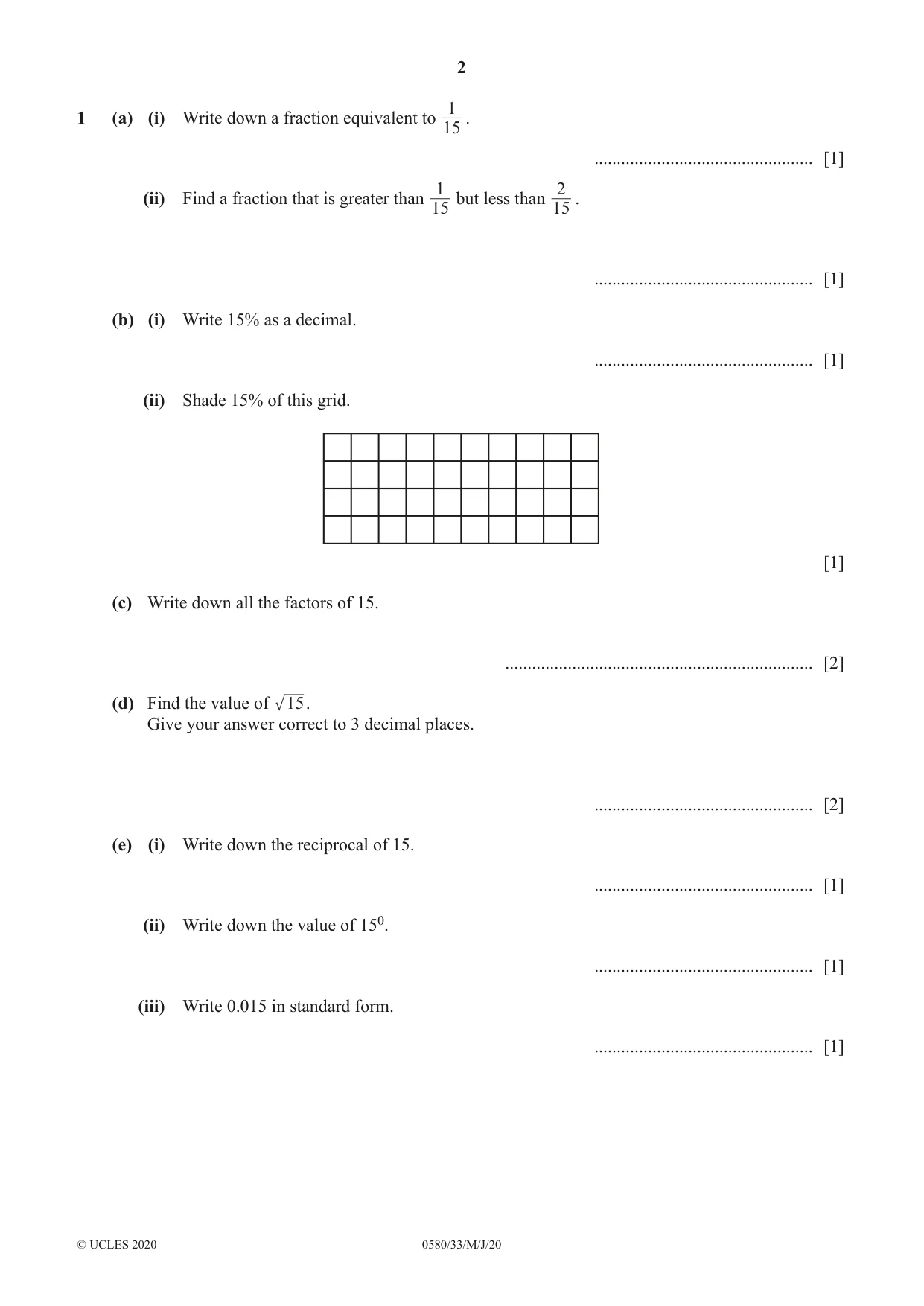 Cambridge IGCSE Mathematics 0580 2020 May/June Paper 3 · Variant 3 question paper, page 2 of 16