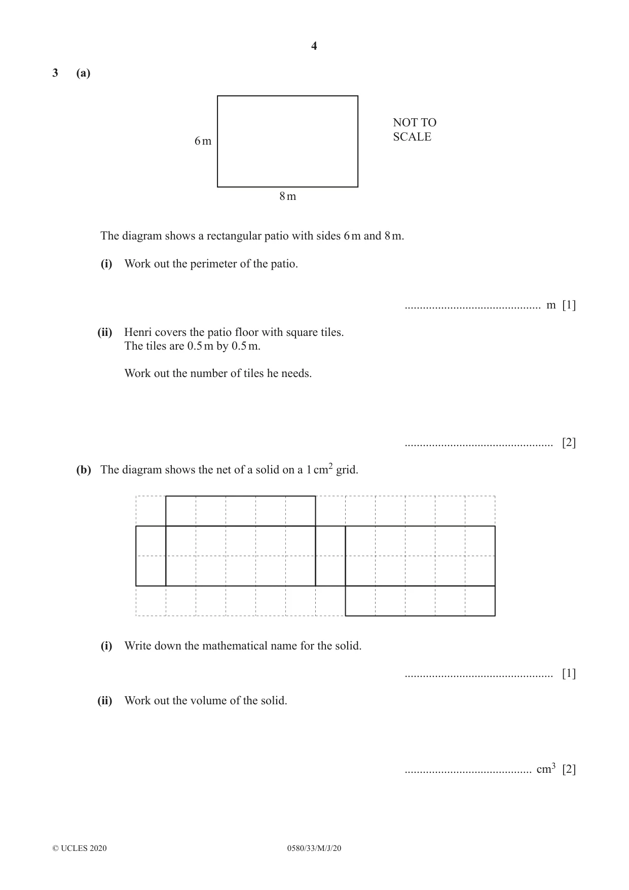 Cambridge IGCSE Mathematics 0580 2020 May/June Paper 3 · Variant 3 question paper, page 4 of 16