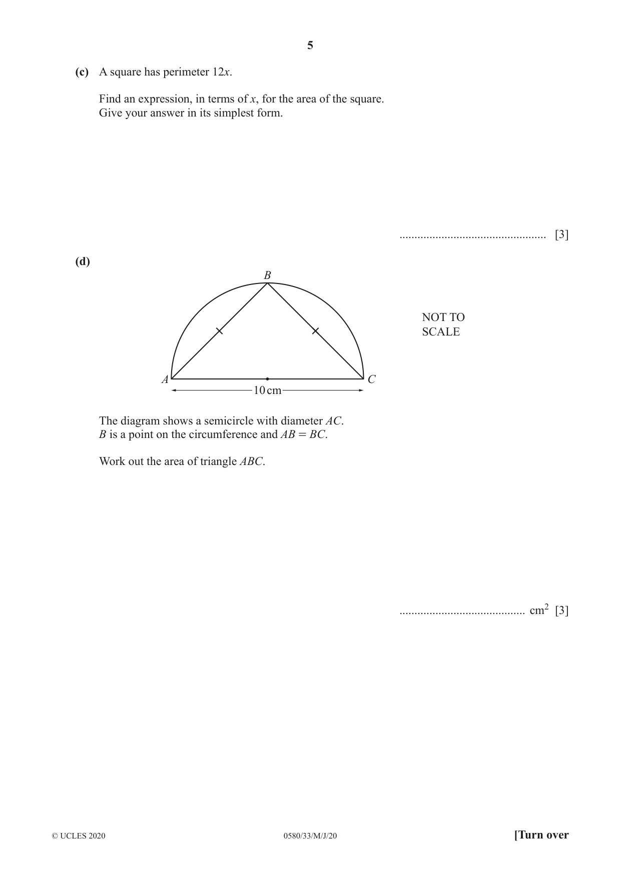 Cambridge IGCSE Mathematics 0580 2020 May/June Paper 3 · Variant 3 question paper, page 5 of 16