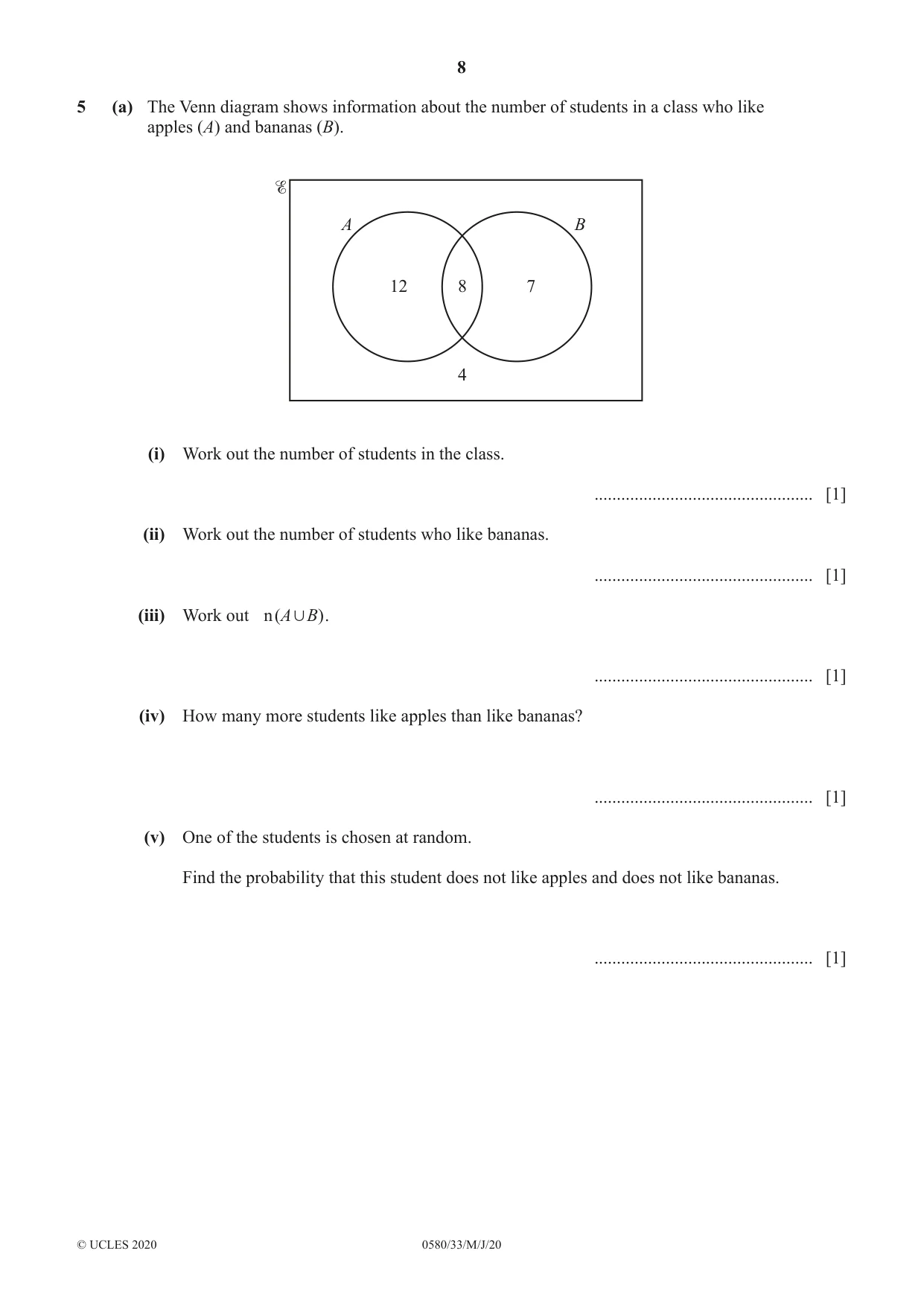 Cambridge IGCSE Mathematics 0580 2020 May/June Paper 3 · Variant 3 question paper, page 8 of 16