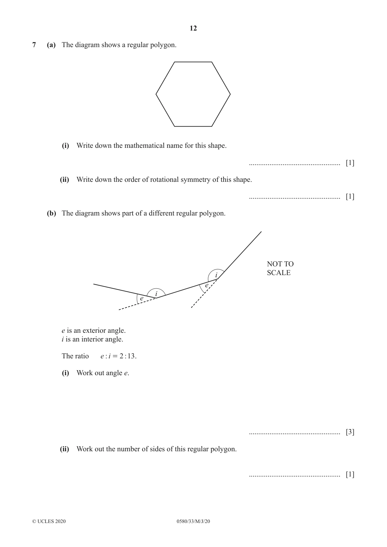 Cambridge IGCSE Mathematics 0580 2020 May/June Paper 3 · Variant 3 question paper, page 12 of 16