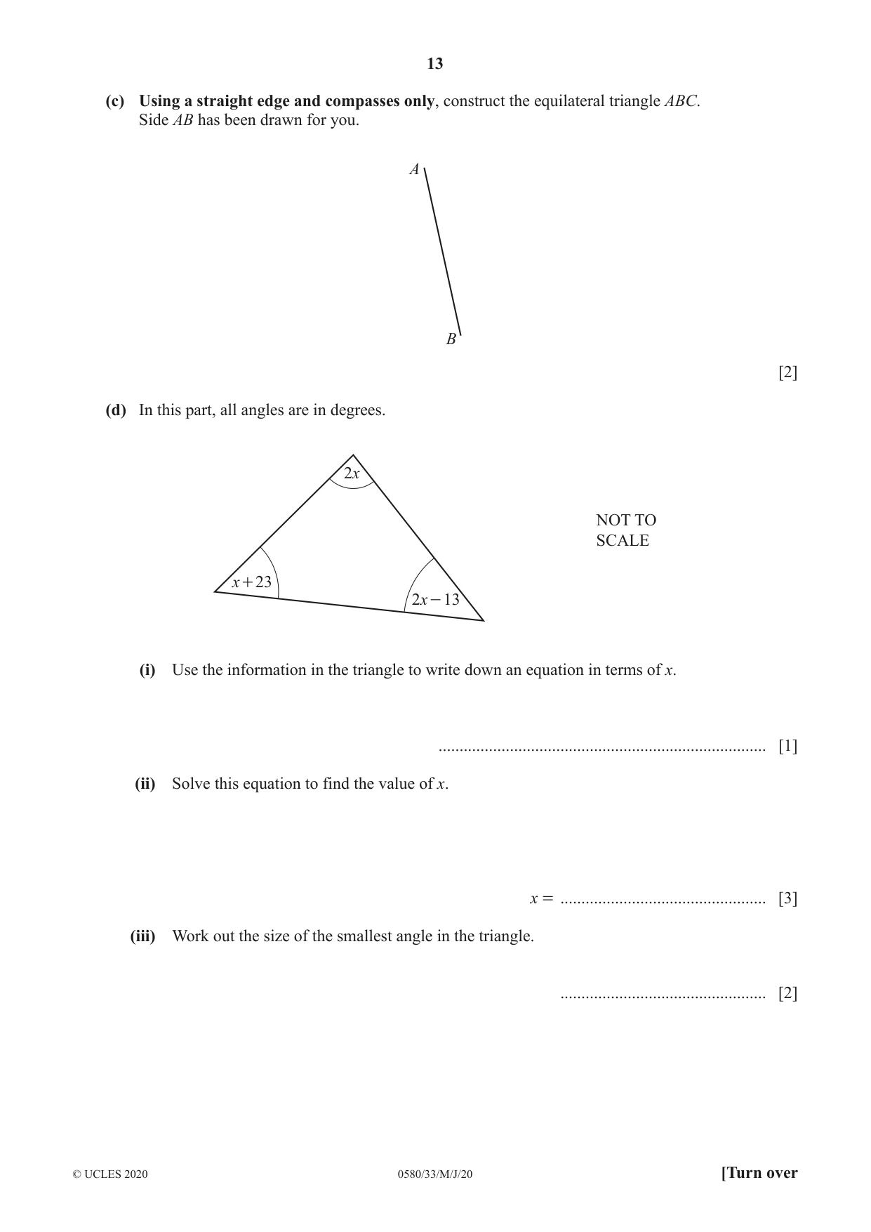 Cambridge IGCSE Mathematics 0580 2020 May/June Paper 3 · Variant 3 question paper, page 13 of 16