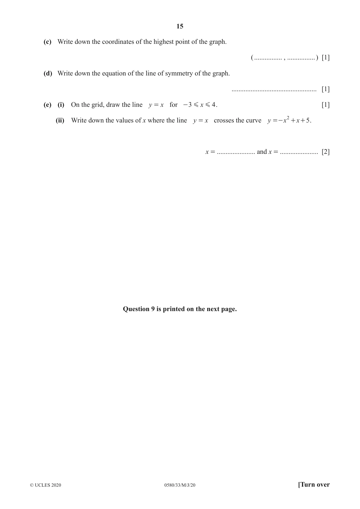 Cambridge IGCSE Mathematics 0580 2020 May/June Paper 3 · Variant 3 question paper, page 15 of 16