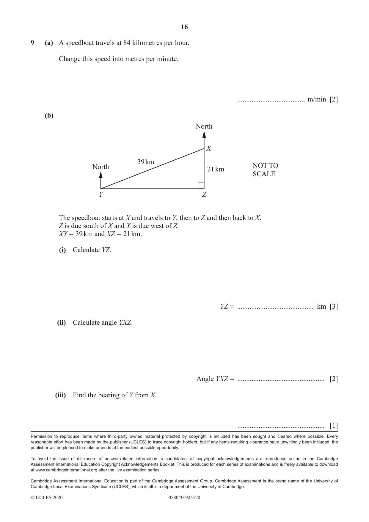 Cambridge IGCSE Mathematics 0580 2020 May/June Paper 3 · Variant 3 question paper, page 16 of 16
