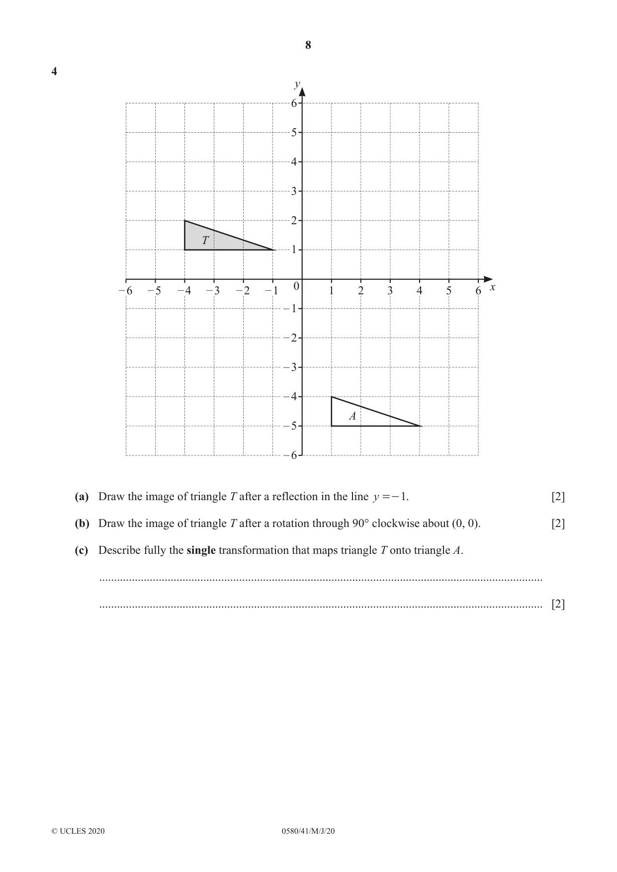 Cambridge IGCSE Mathematics 0580 2020 May/June Paper 4 · Variant 1 question paper, page 8 of 20