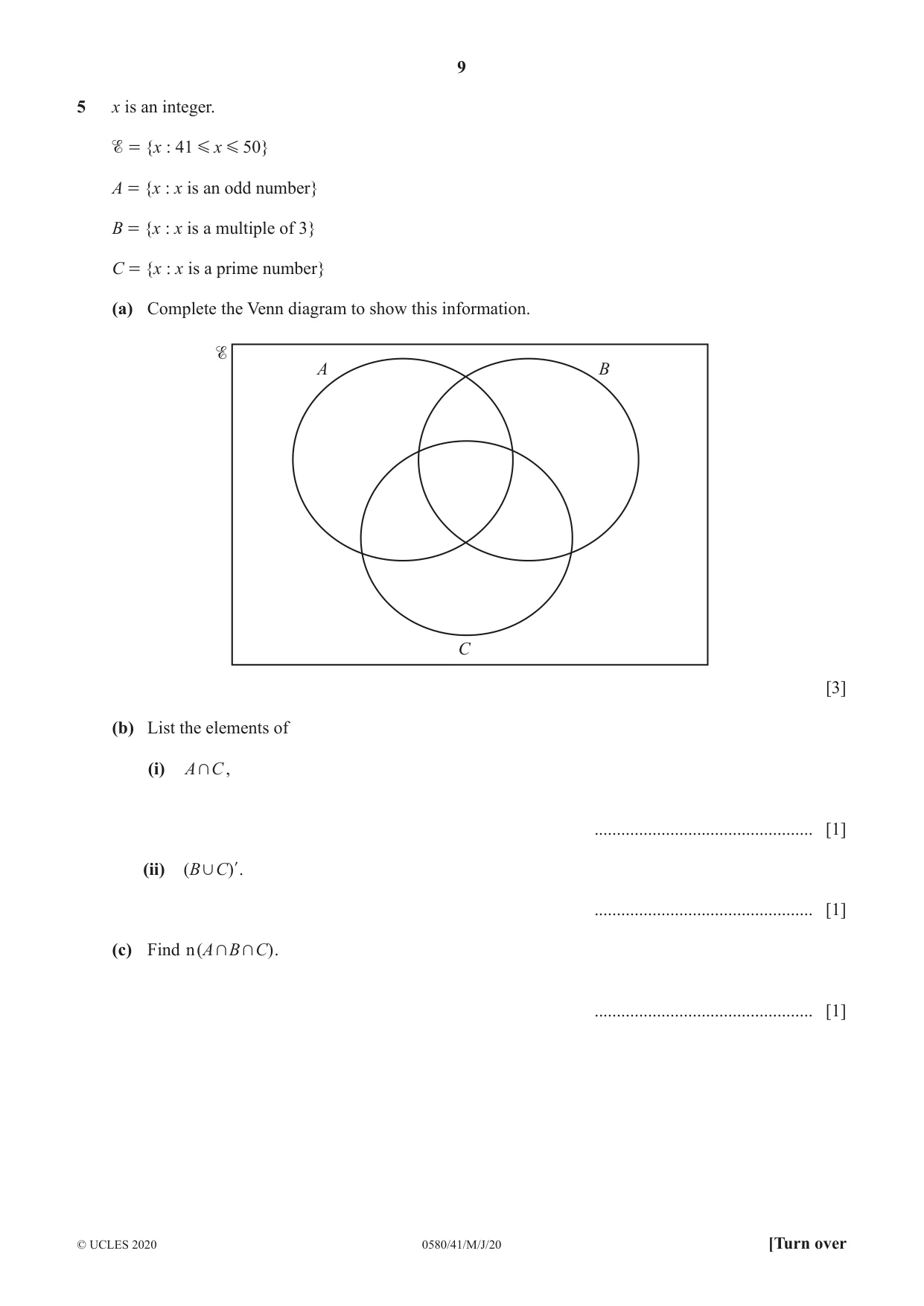 Cambridge IGCSE Mathematics 0580 2020 May/June Paper 4 · Variant 1 question paper, page 9 of 20