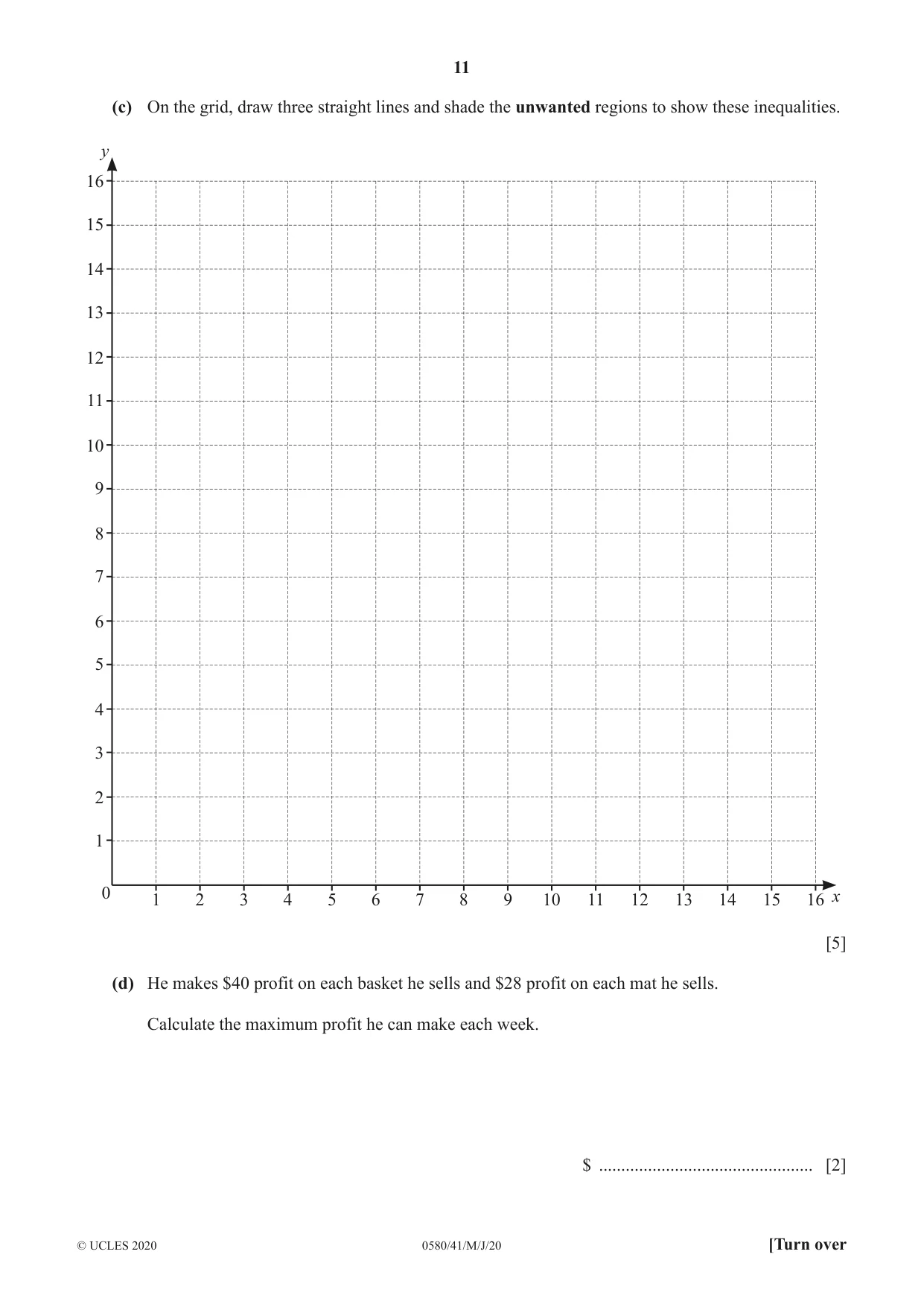 Cambridge IGCSE Mathematics 0580 2020 May/June Paper 4 · Variant 1 question paper, page 11 of 20