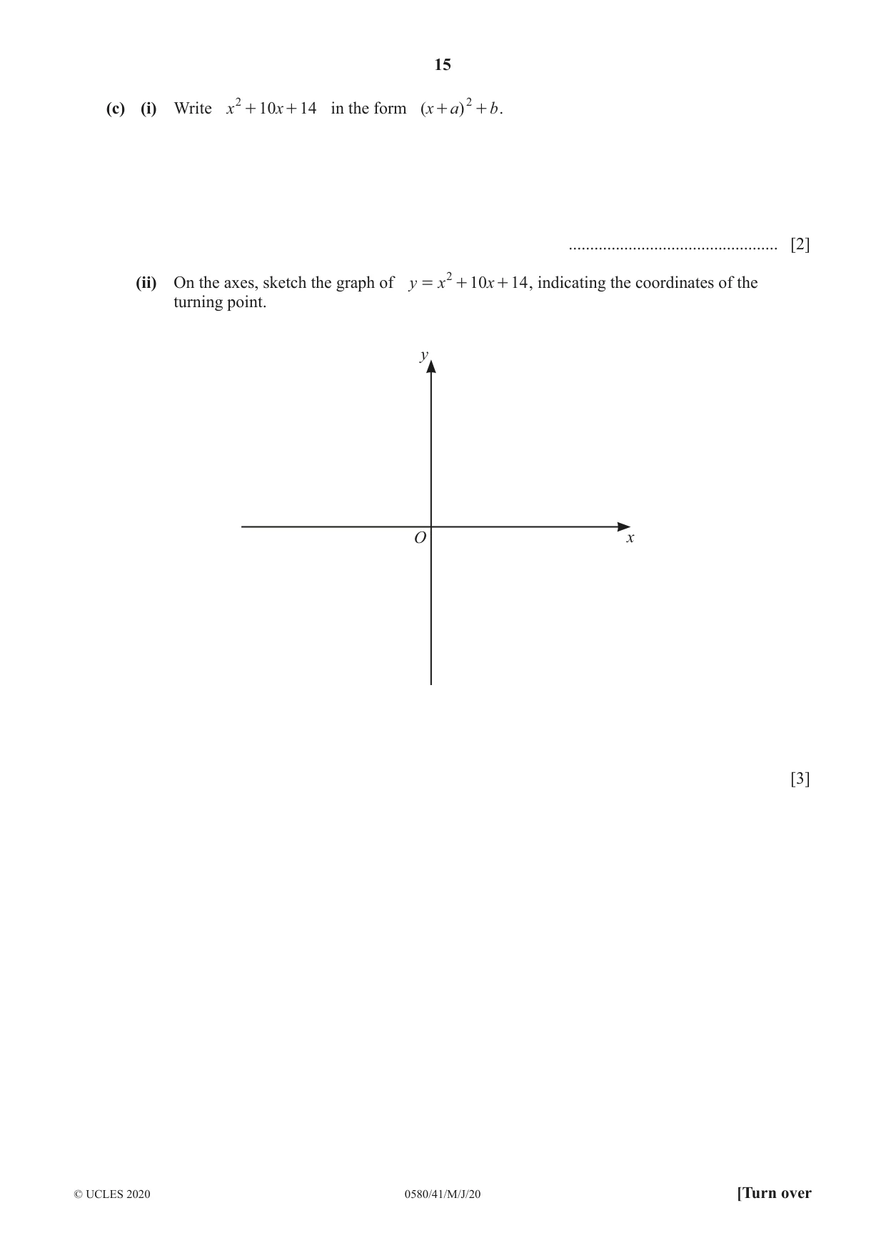 Cambridge IGCSE Mathematics 0580 2020 May/June Paper 4 · Variant 1 question paper, page 15 of 20