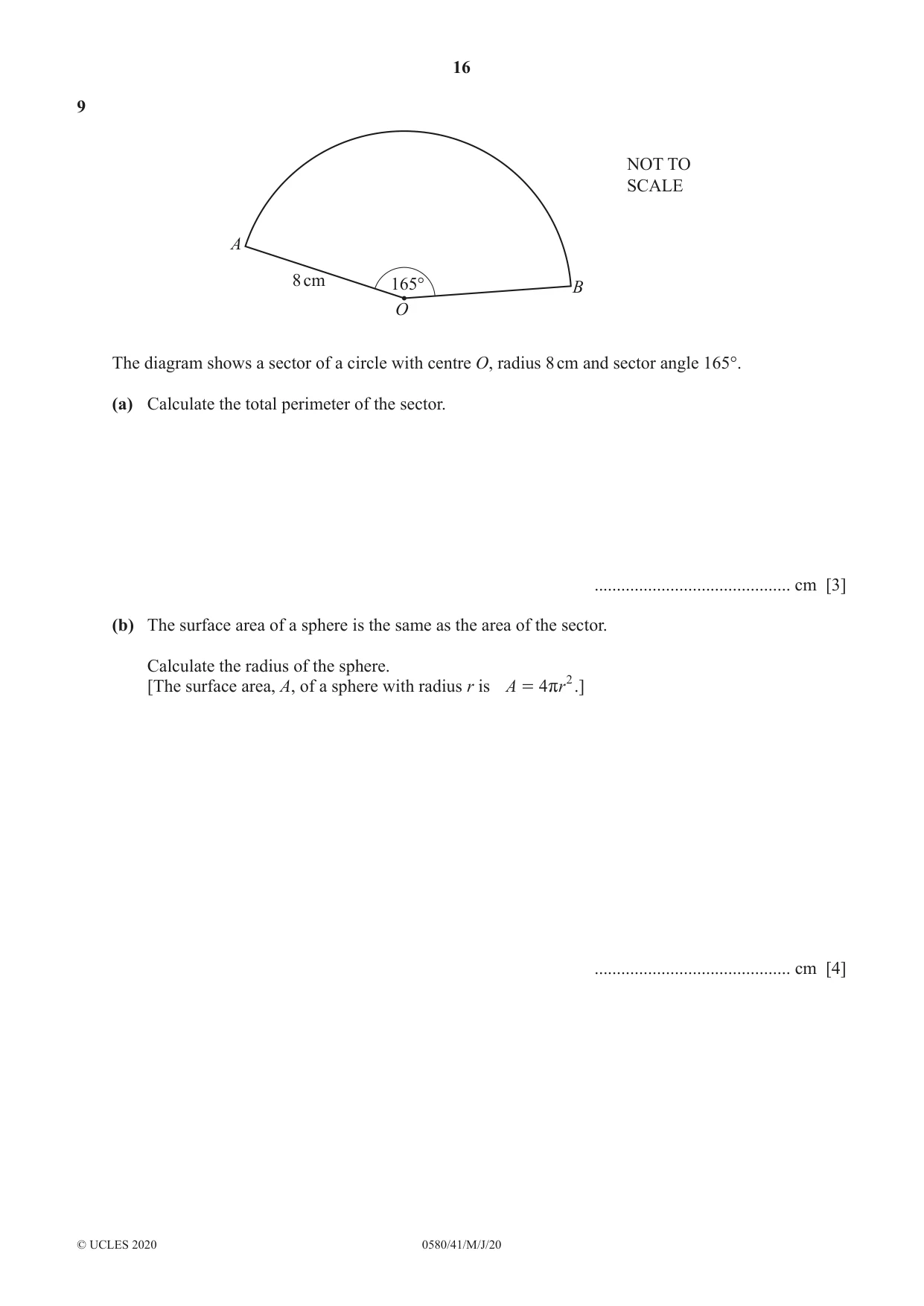 Cambridge IGCSE Mathematics 0580 2020 May/June Paper 4 · Variant 1 question paper, page 16 of 20