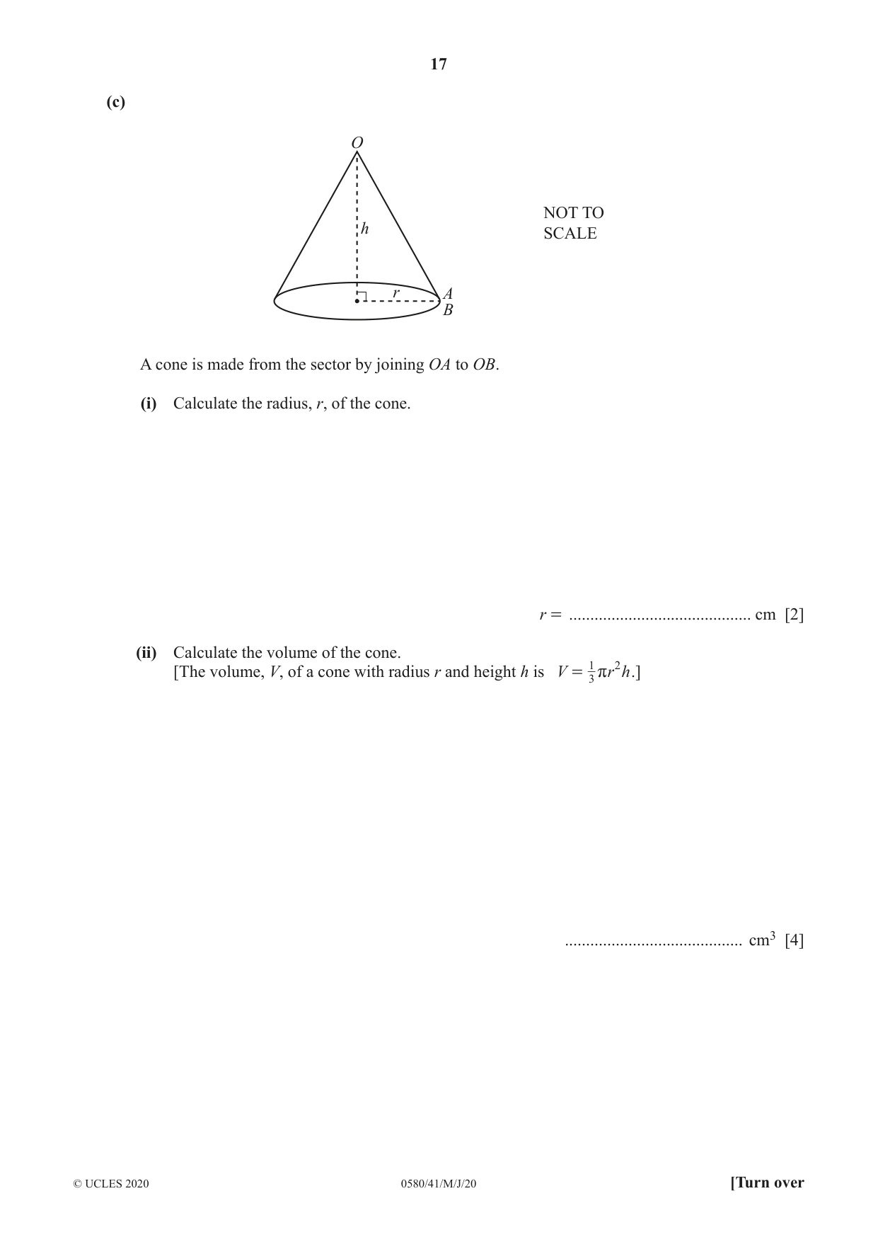 Cambridge IGCSE Mathematics 0580 2020 May/June Paper 4 · Variant 1 question paper, page 17 of 20
