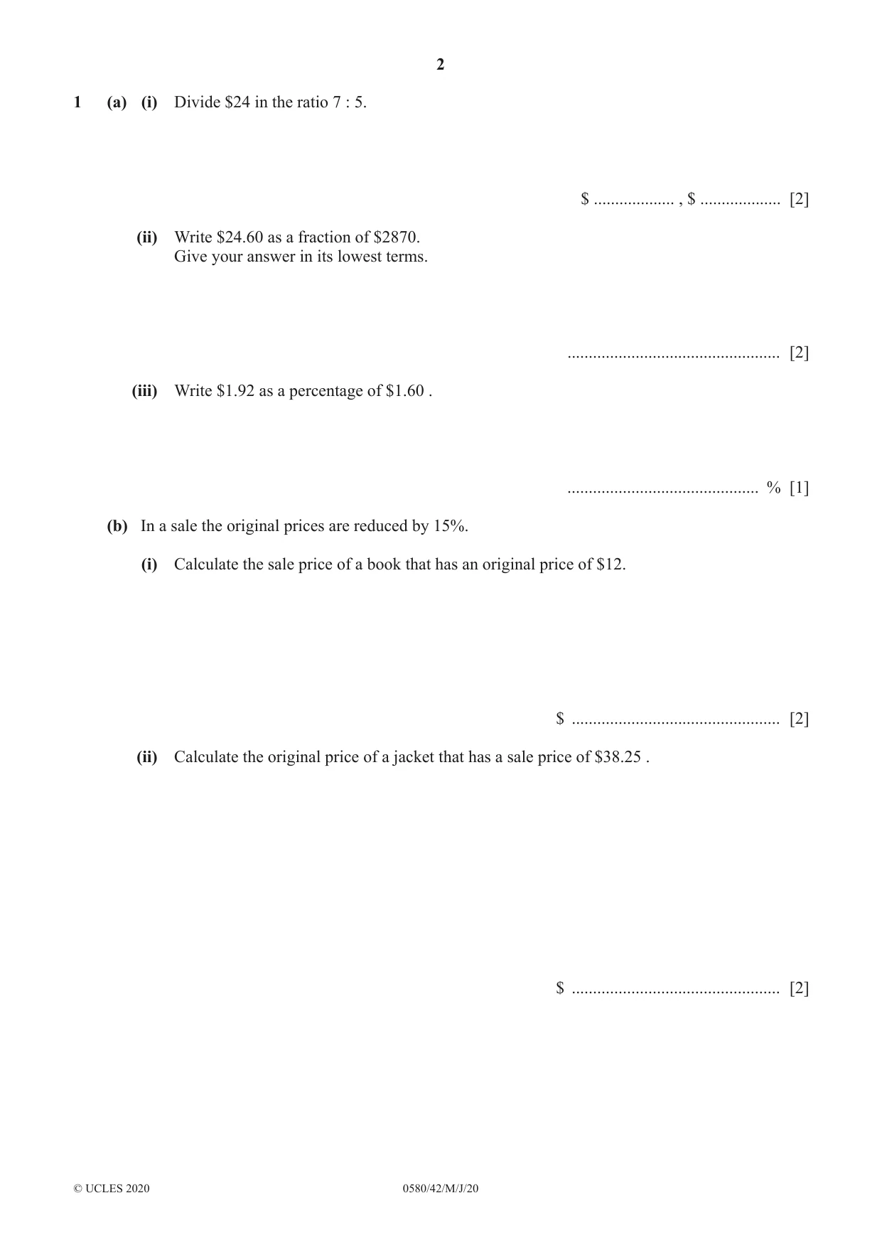 Cambridge IGCSE Mathematics 0580 2020 May/June Paper 4 · Variant 2 question paper, page 2 of 20