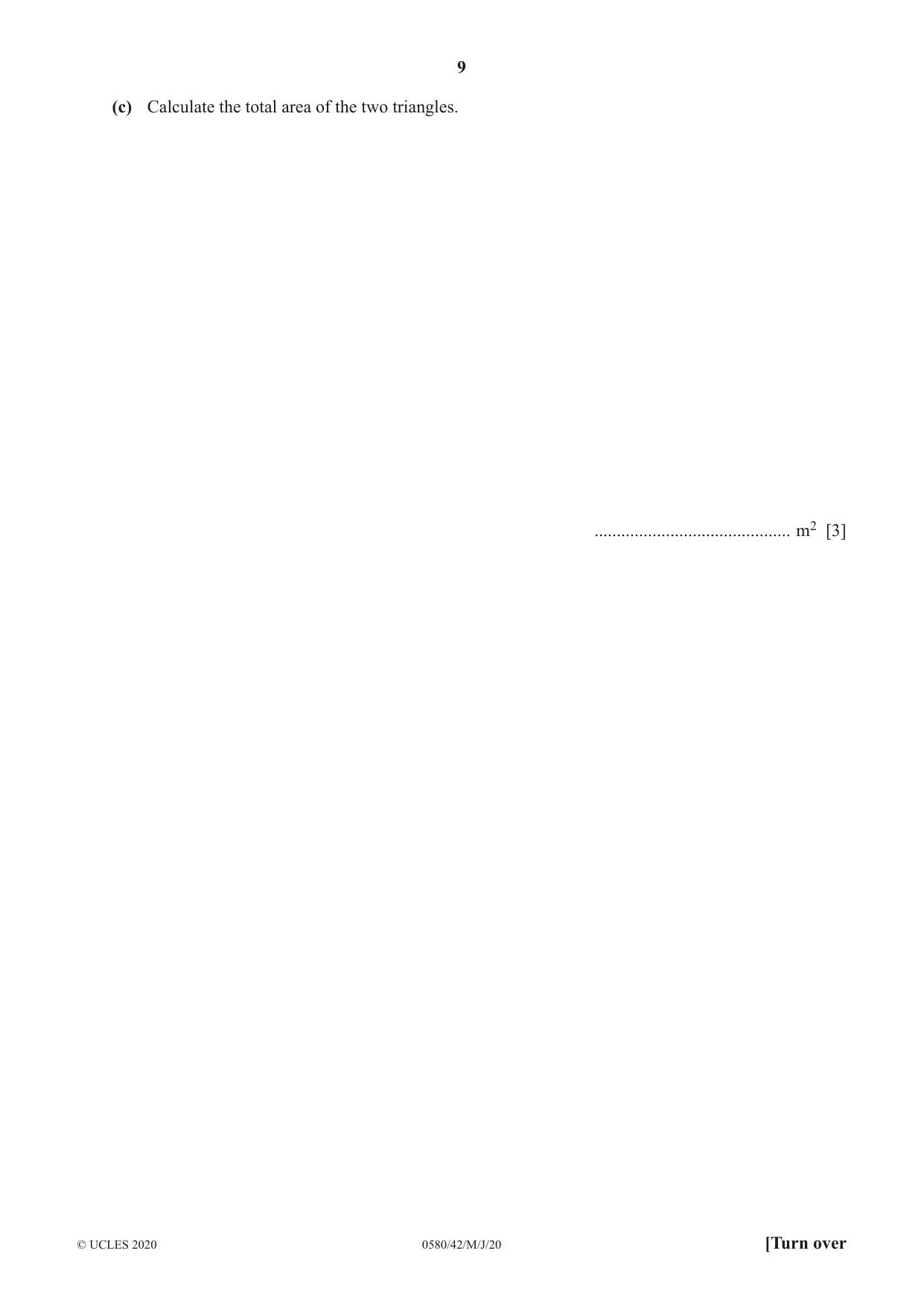 Cambridge IGCSE Mathematics 0580 2020 May/June Paper 4 · Variant 2 question paper, page 9 of 20