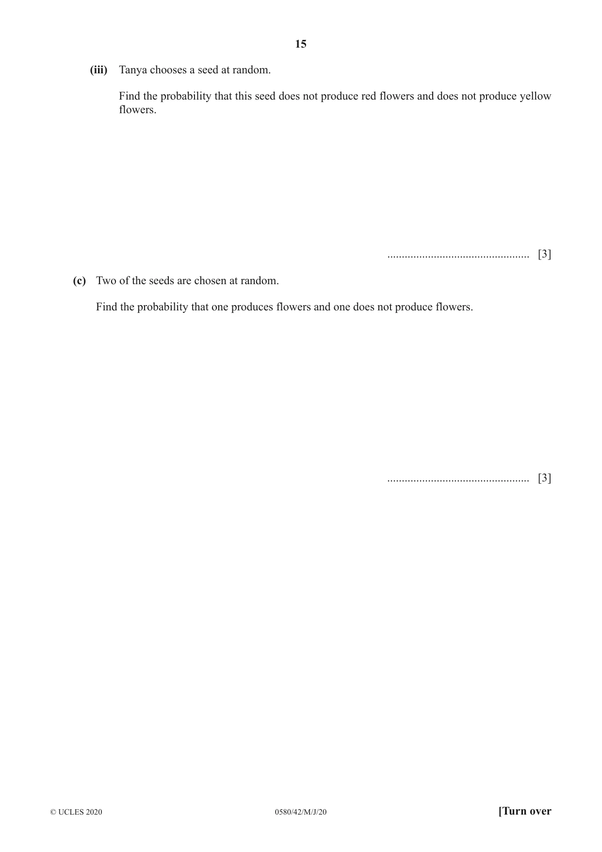 Cambridge IGCSE Mathematics 0580 2020 May/June Paper 4 · Variant 2 question paper, page 15 of 20