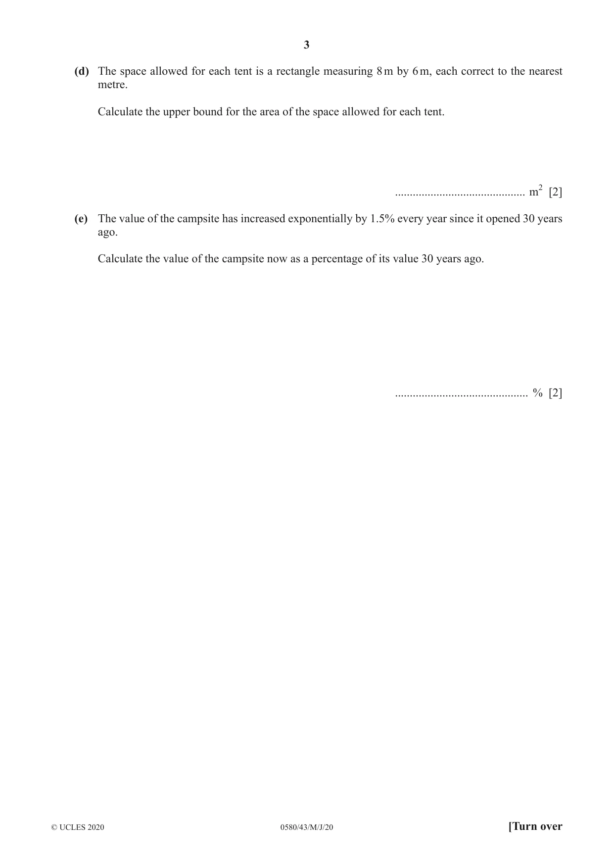 Cambridge IGCSE Mathematics 0580 2020 May/June Paper 4 · Variant 3 question paper, page 3 of 24